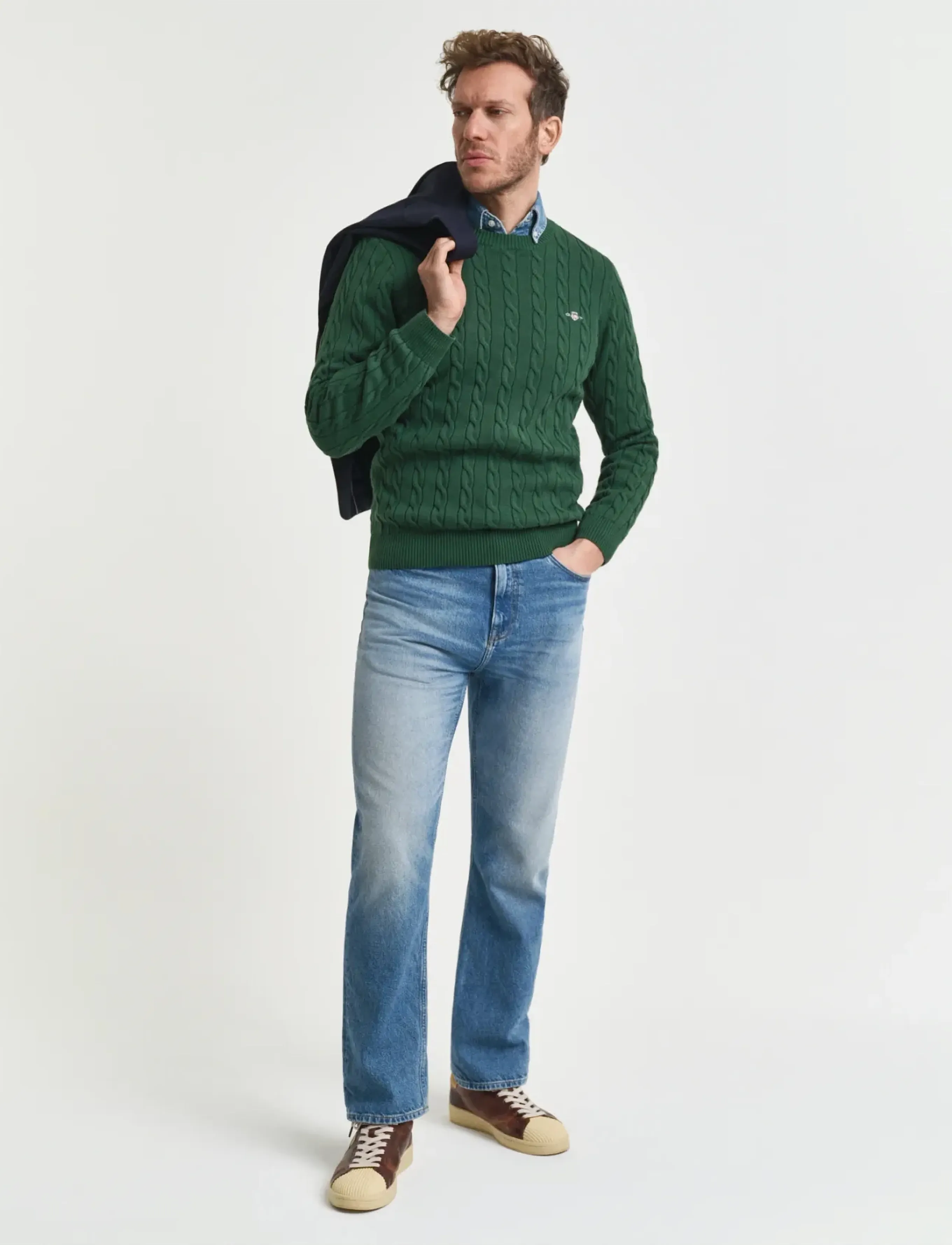 Gant - Classic Cable Knit Sweater - rundhalsad - forest green - 4