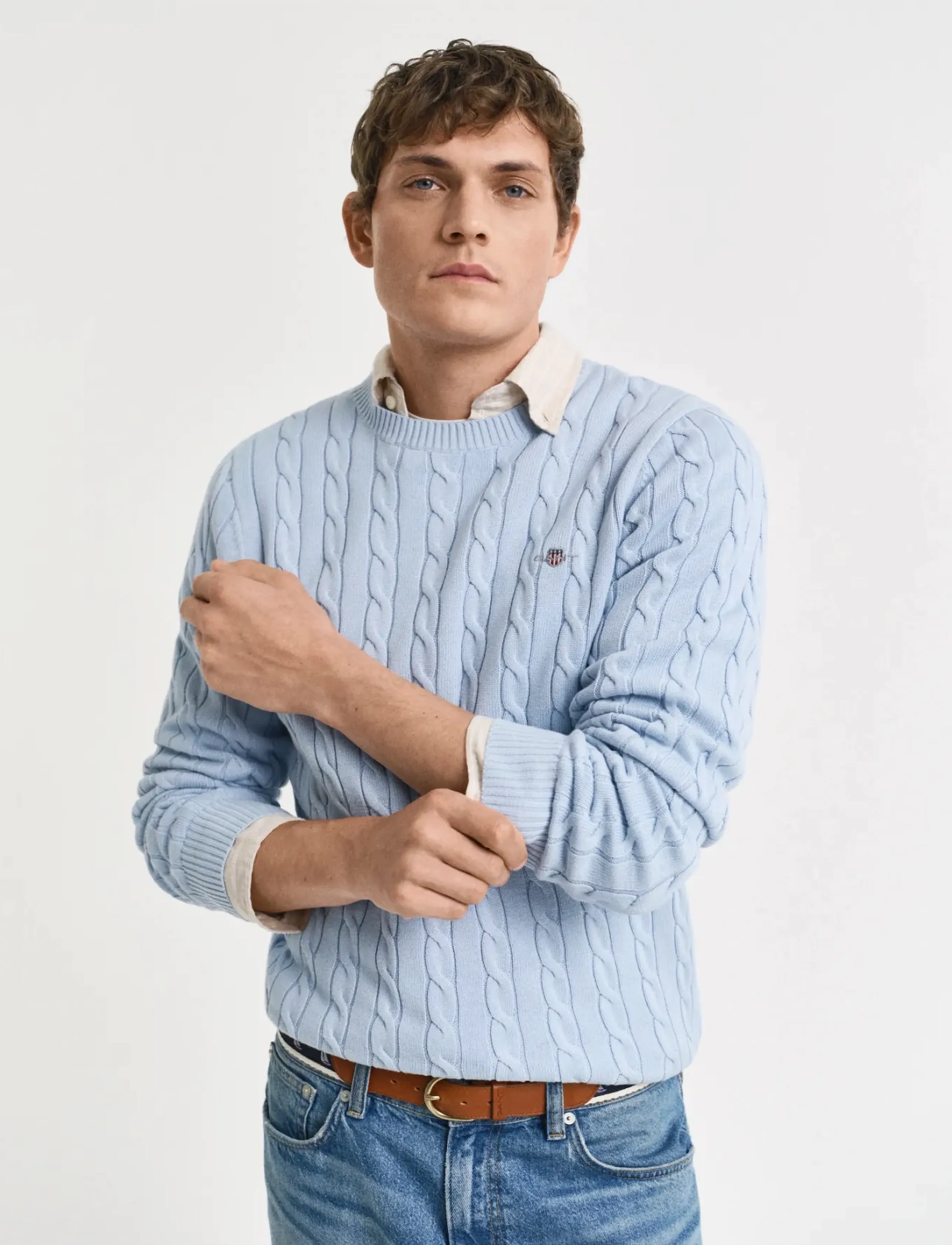 Gant Classic Cable Knit Sweater, 3XL, Knitwear, Blau - Round Necks, Männerswear