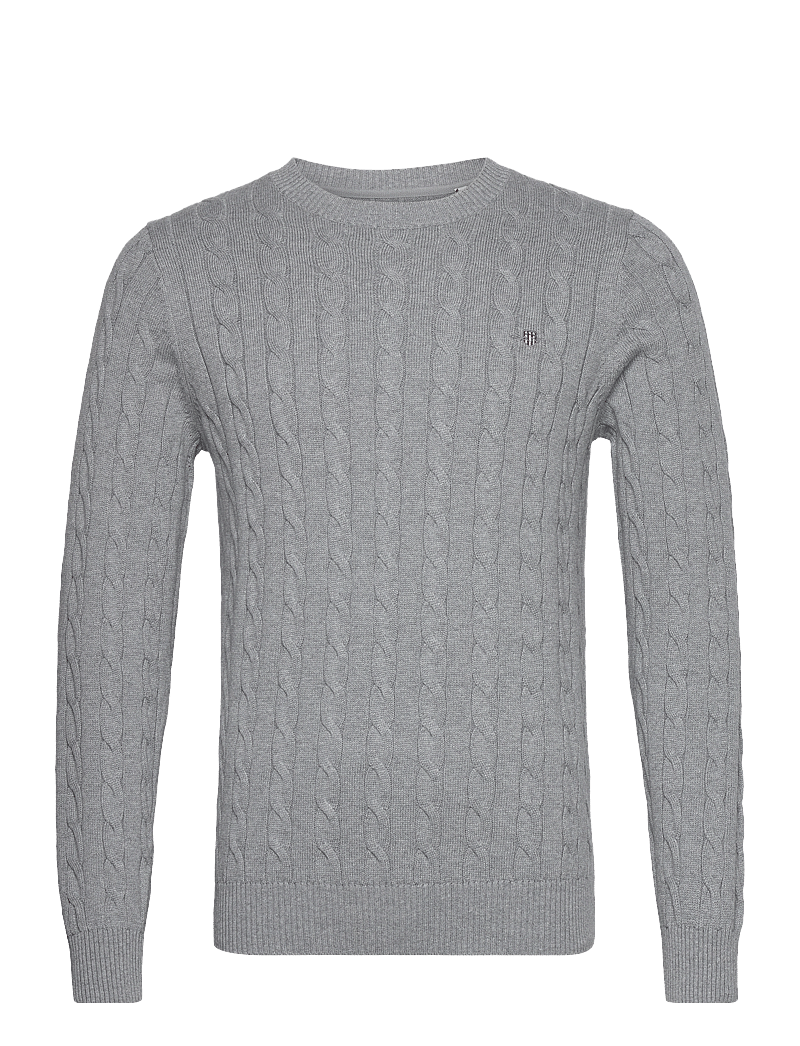 GANT - COTTON CABLE C-NECK - knitted round necks - grey melange - 1