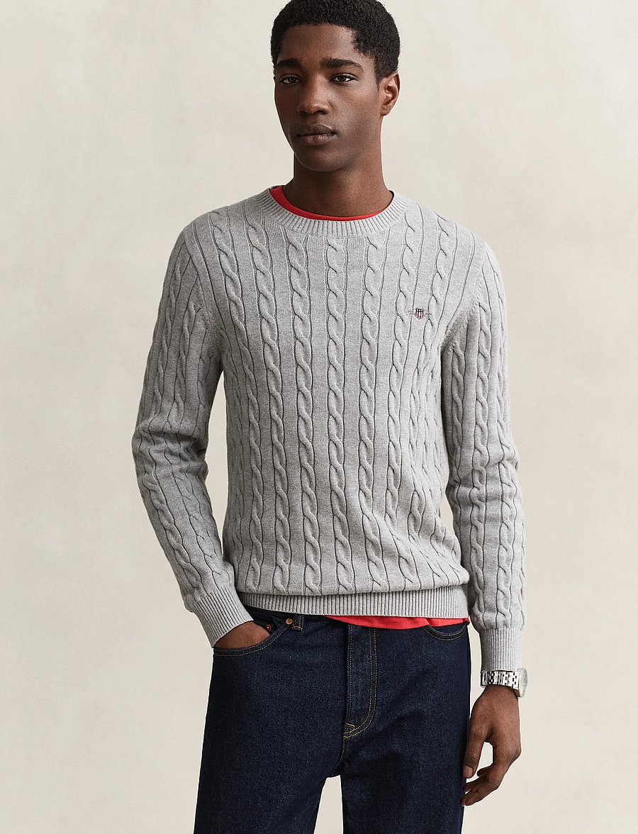 Gant - Classic Cable Knit Sweater - rundhals - grey melange - 0