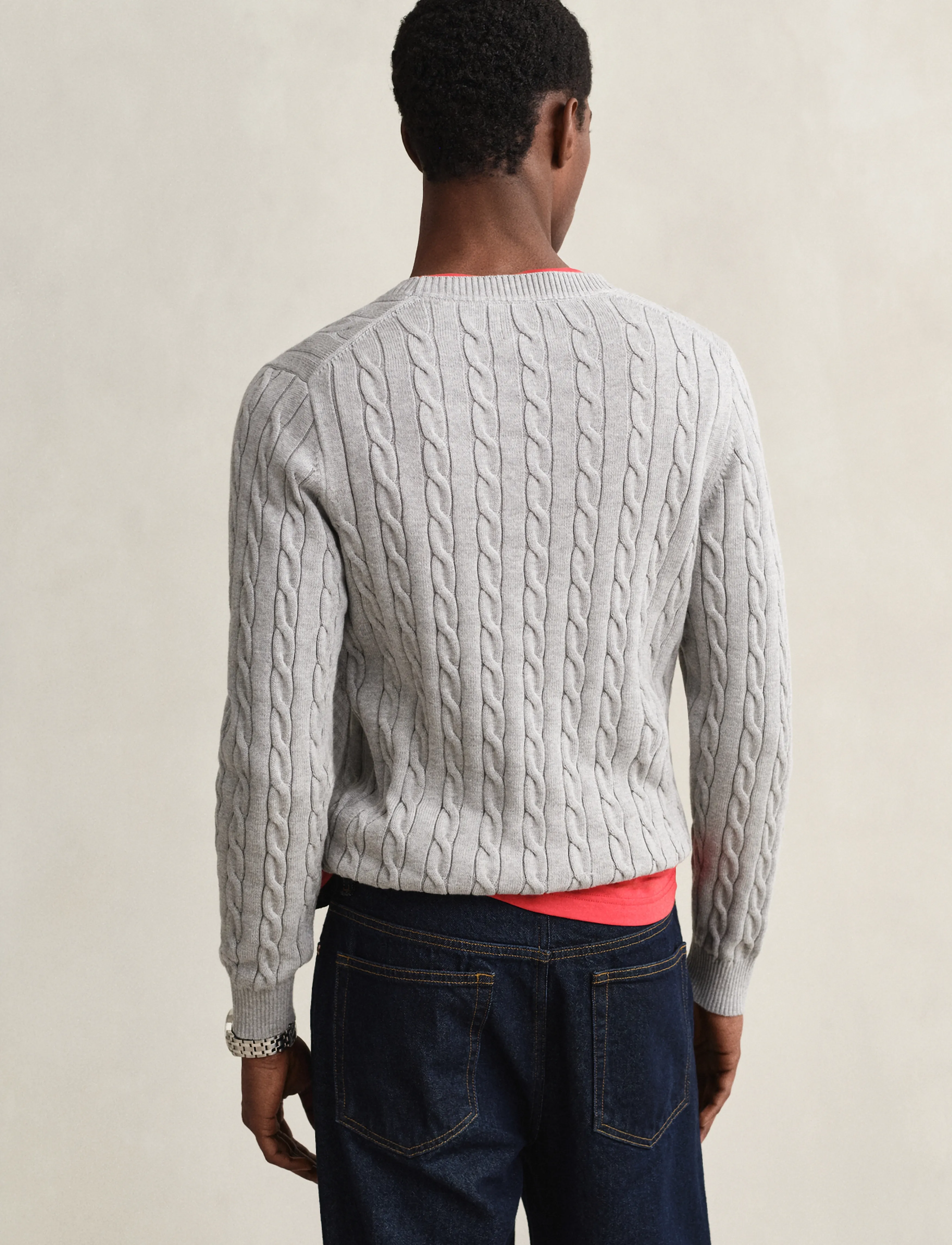 Gant - Classic Cable Knit Sweater - premium styles - grey melange - 3