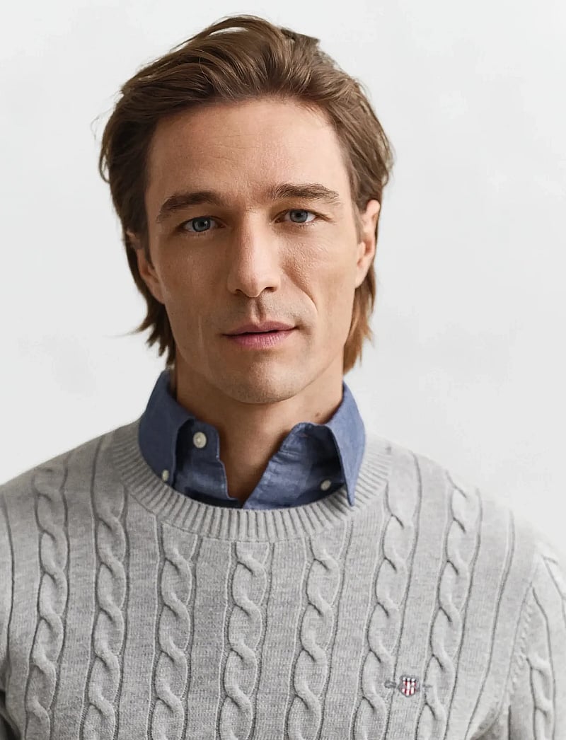 GANT - COTTON CABLE C-NECK - knitted round necks - grey melange - 4