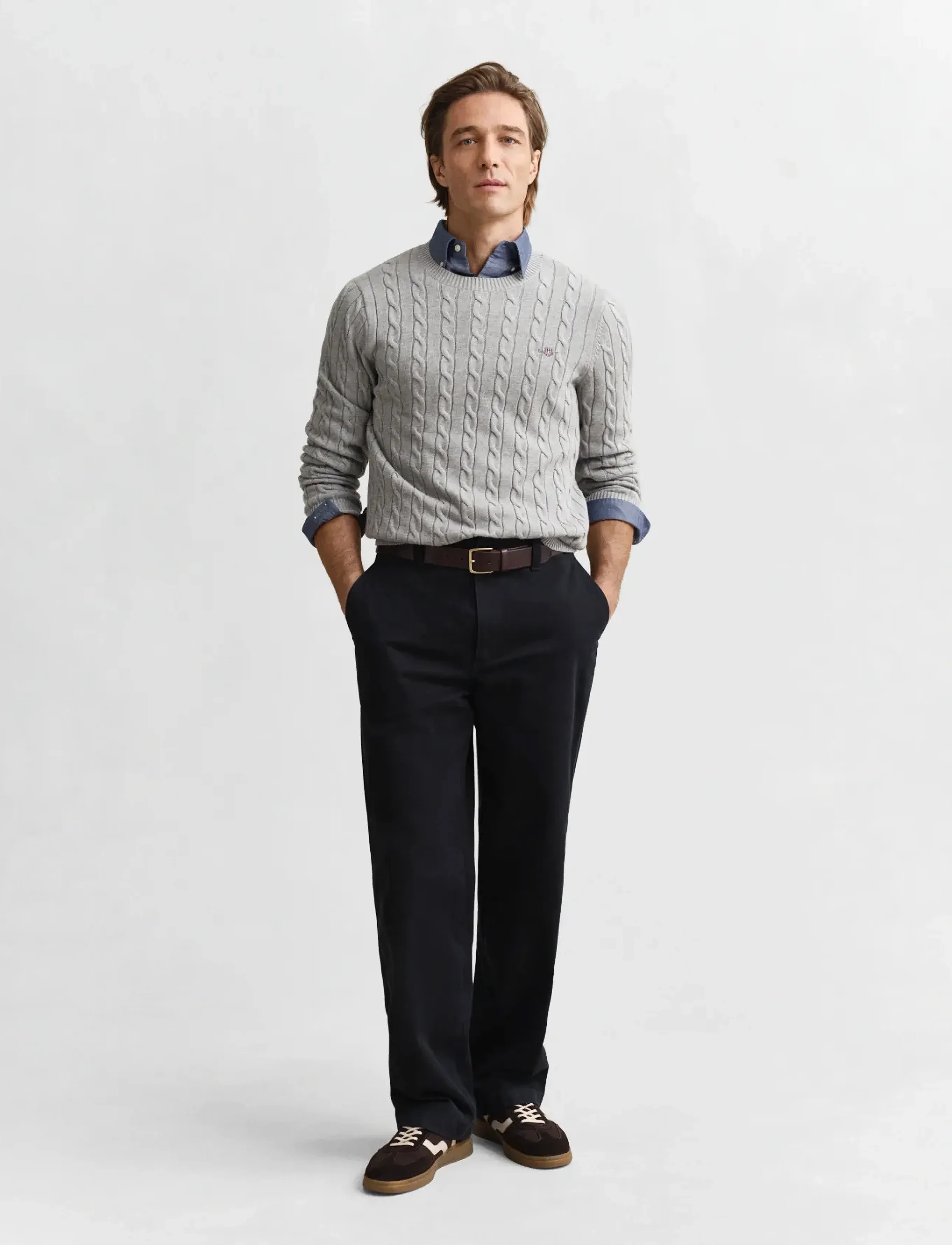 Gant - Classic Cable Knit Sweater - Ümmarguse kaelusega kudumid - grey melange - 5