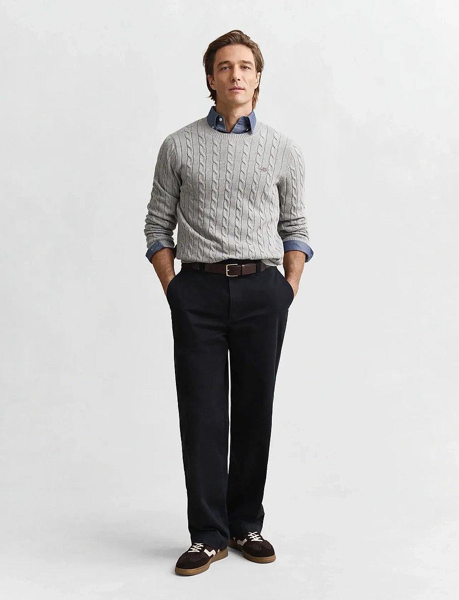 Gant - Classic Cable Knit Sweater - Ümmarguse kaelusega kudumid - grey melange - 5