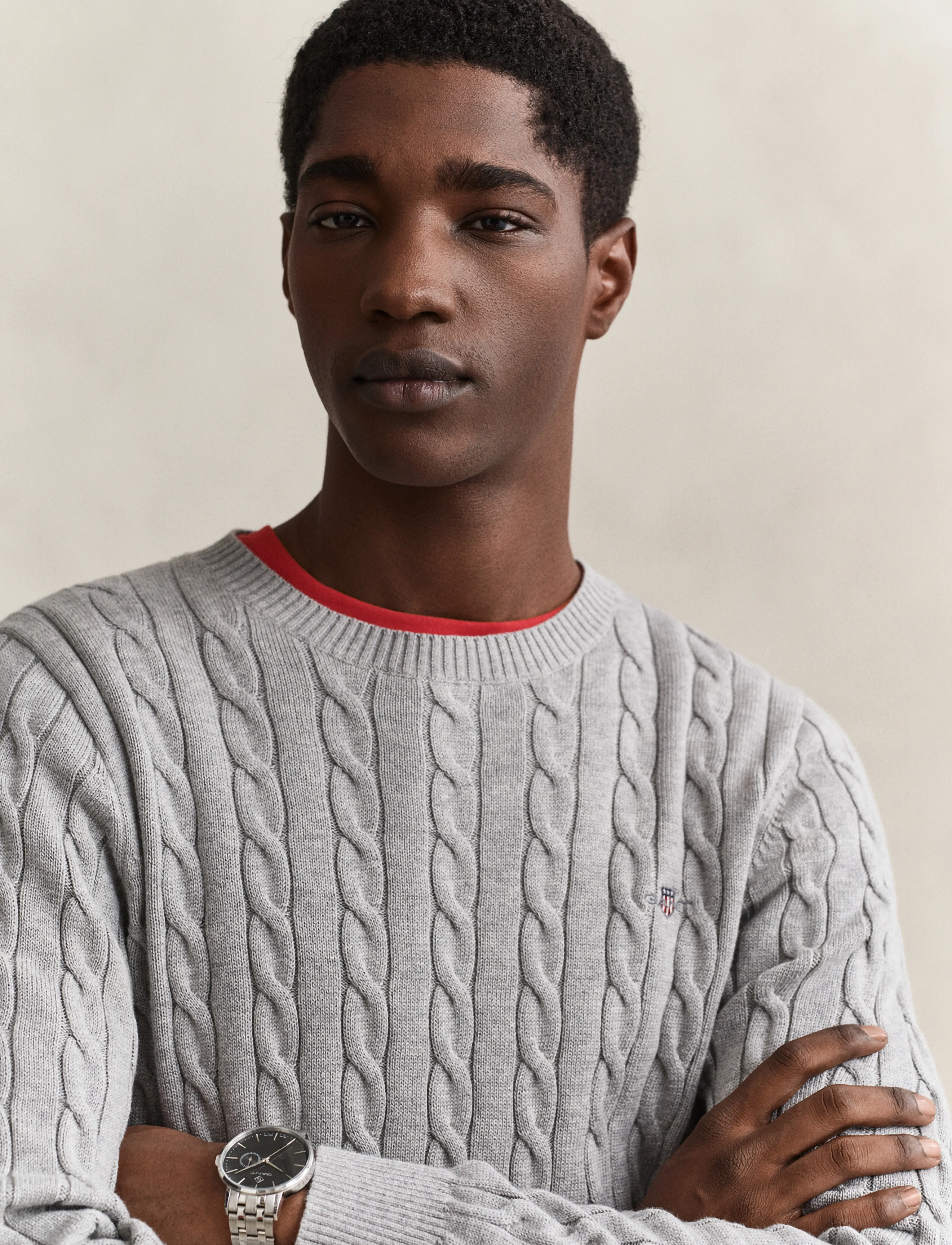 Gant - Classic Cable Knit Sweater - premium styles - grey melange - 4