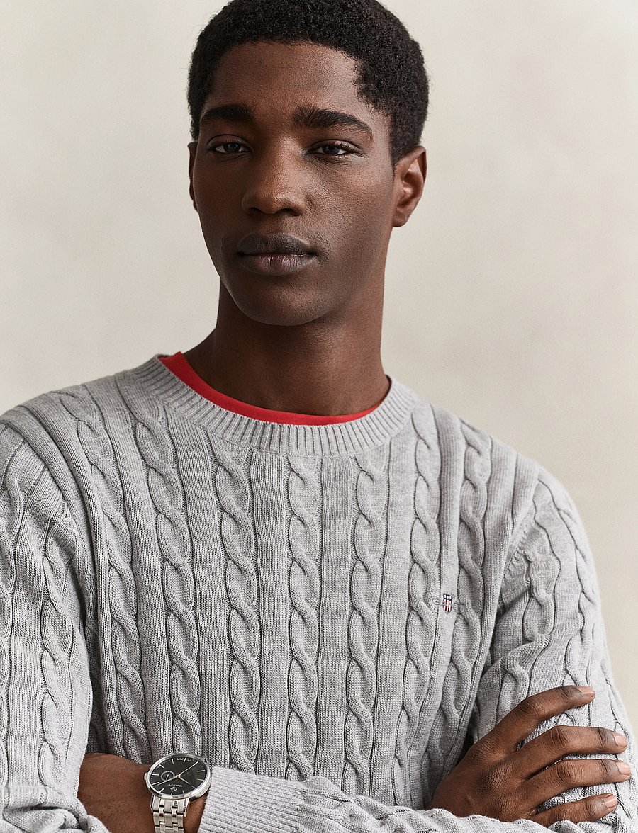 Gant - Classic Cable Knit Sweater - rundhals - grey melange - 4