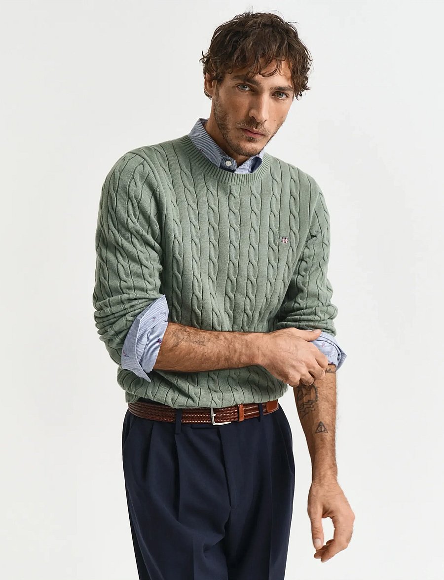 Gant - Classic Cable Knit Sweater - rundhals - kalamata green - 0