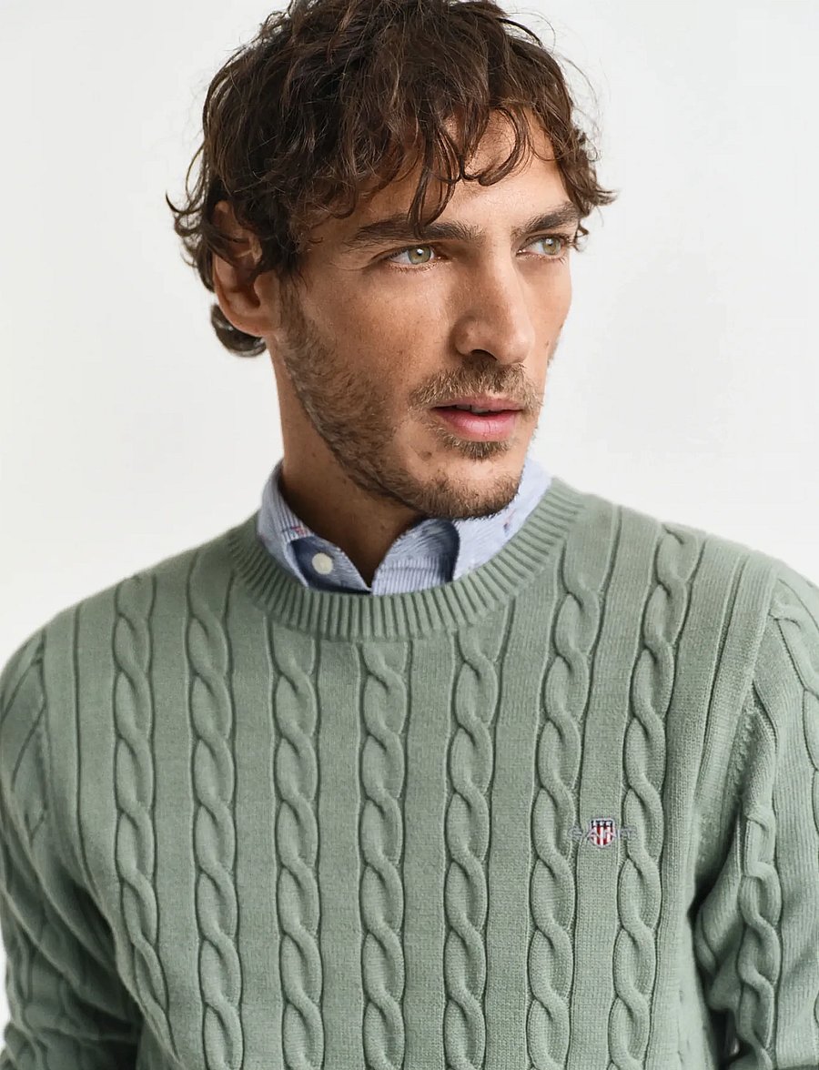 Gant - Classic Cable Knit Sweater - rundhals - kalamata green - 4