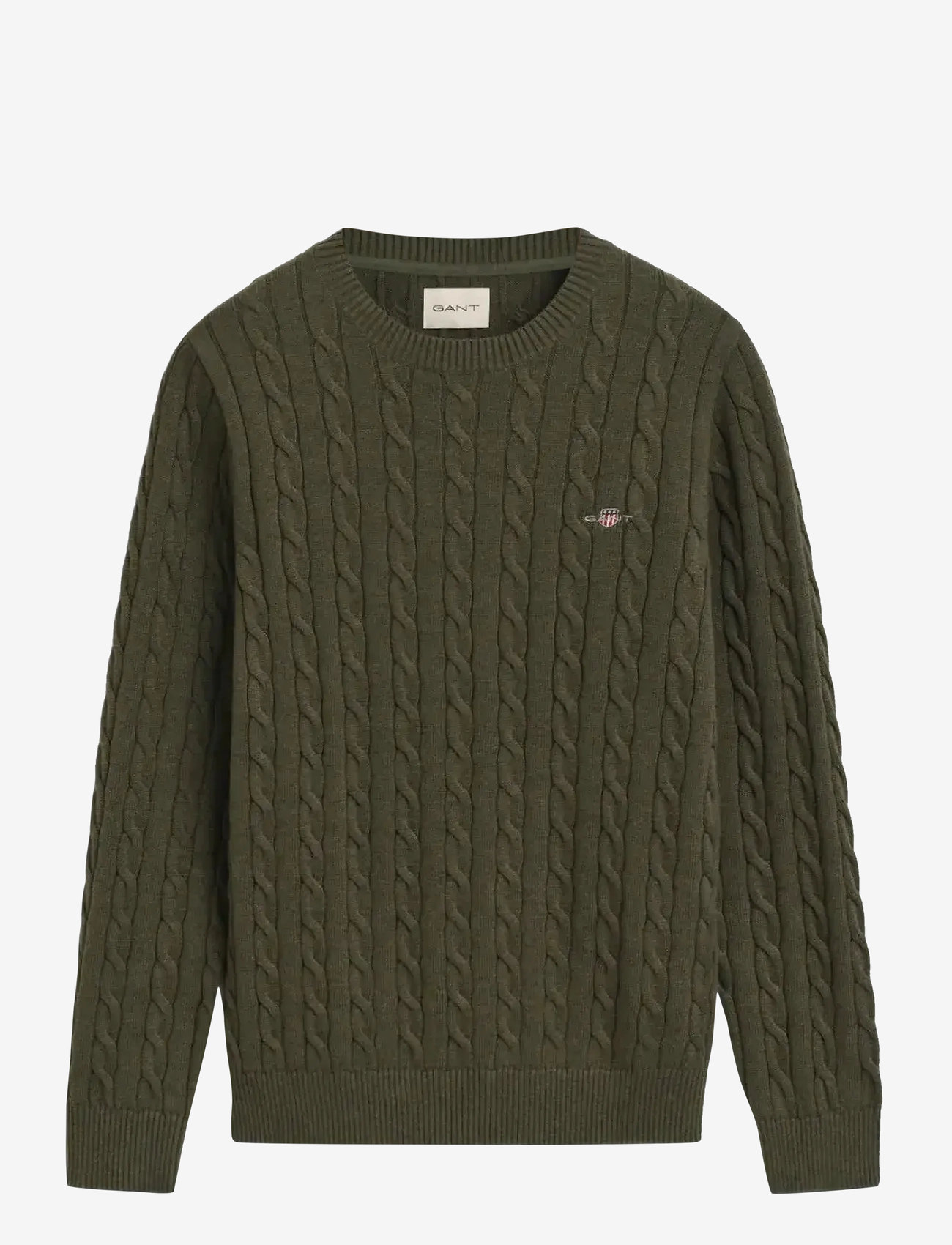 GANT - COTTON CABLE C-NECK - knitted round necks - khaki green mel - 1