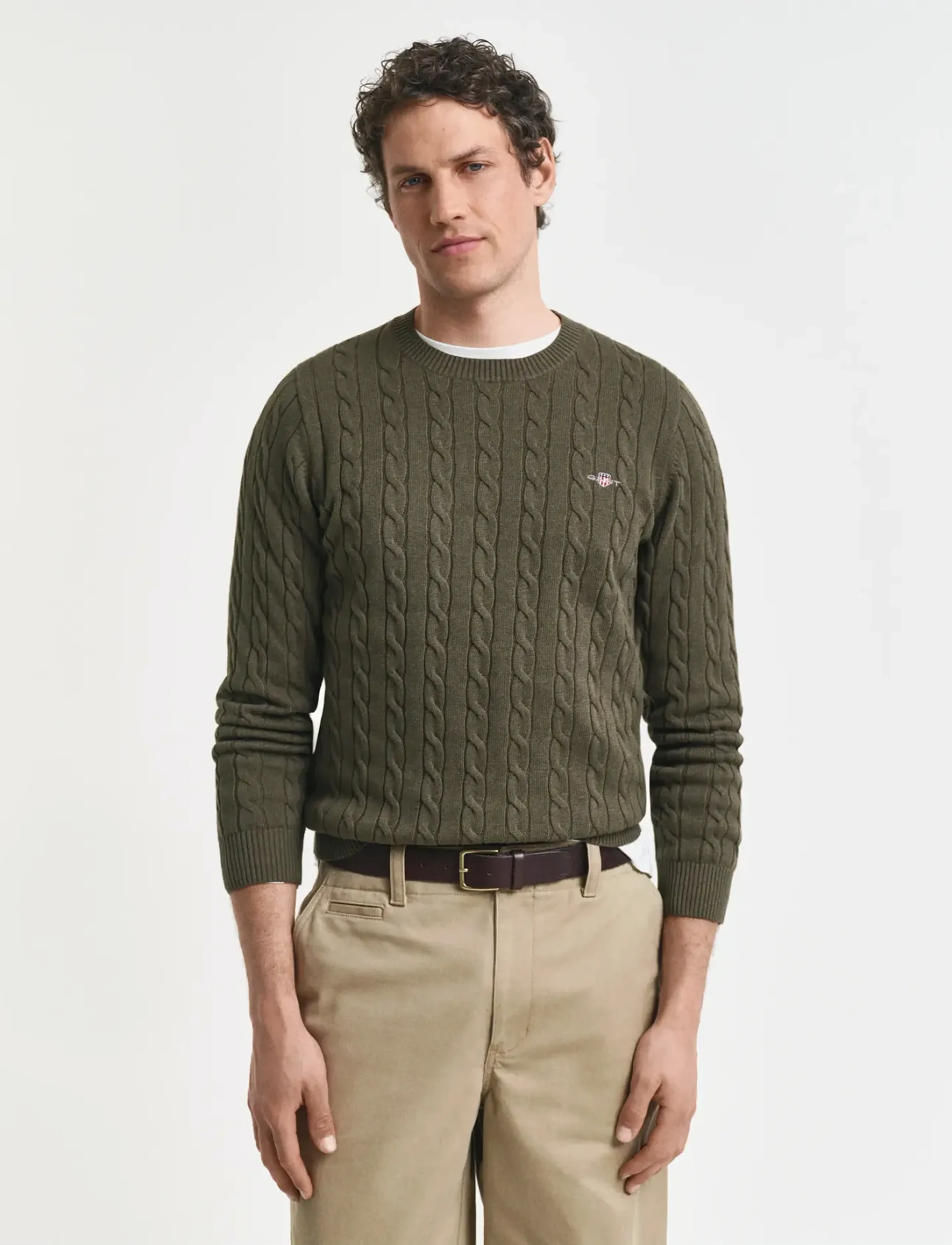 Gant Classic Cable Knit Sweater, 3XL, Knitwear, Grün - Round Necks, Männerswear