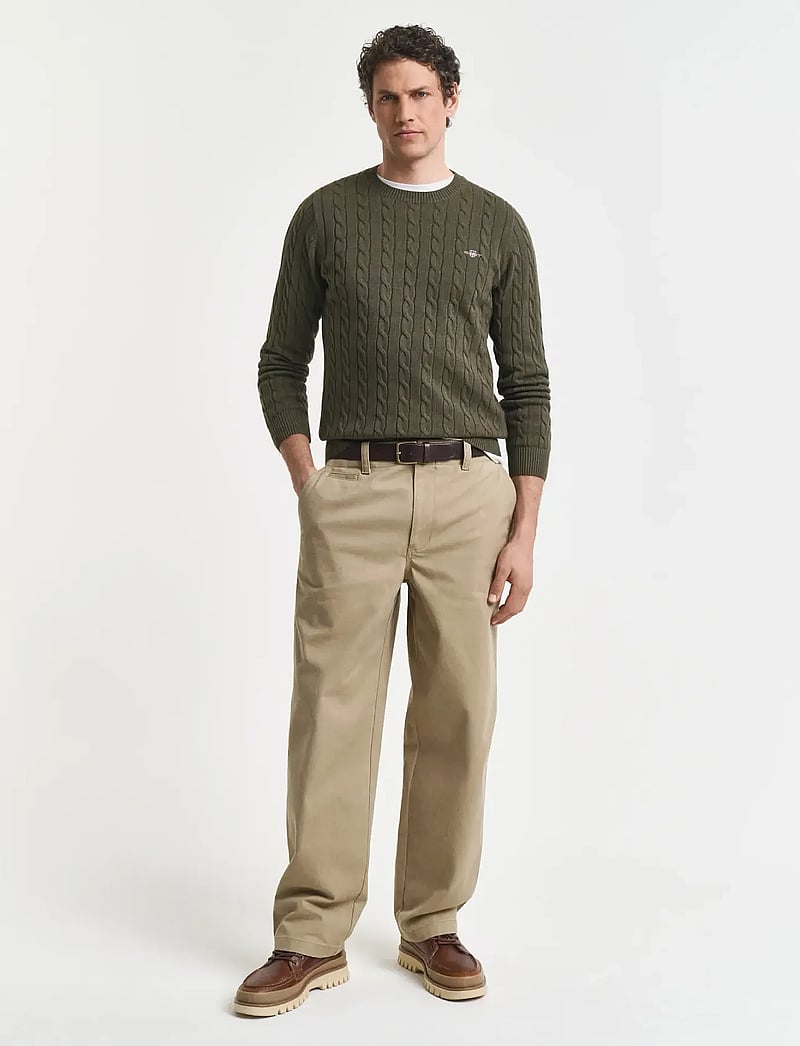 GANT - COTTON CABLE C-NECK - knitted round necks - khaki green mel - 4