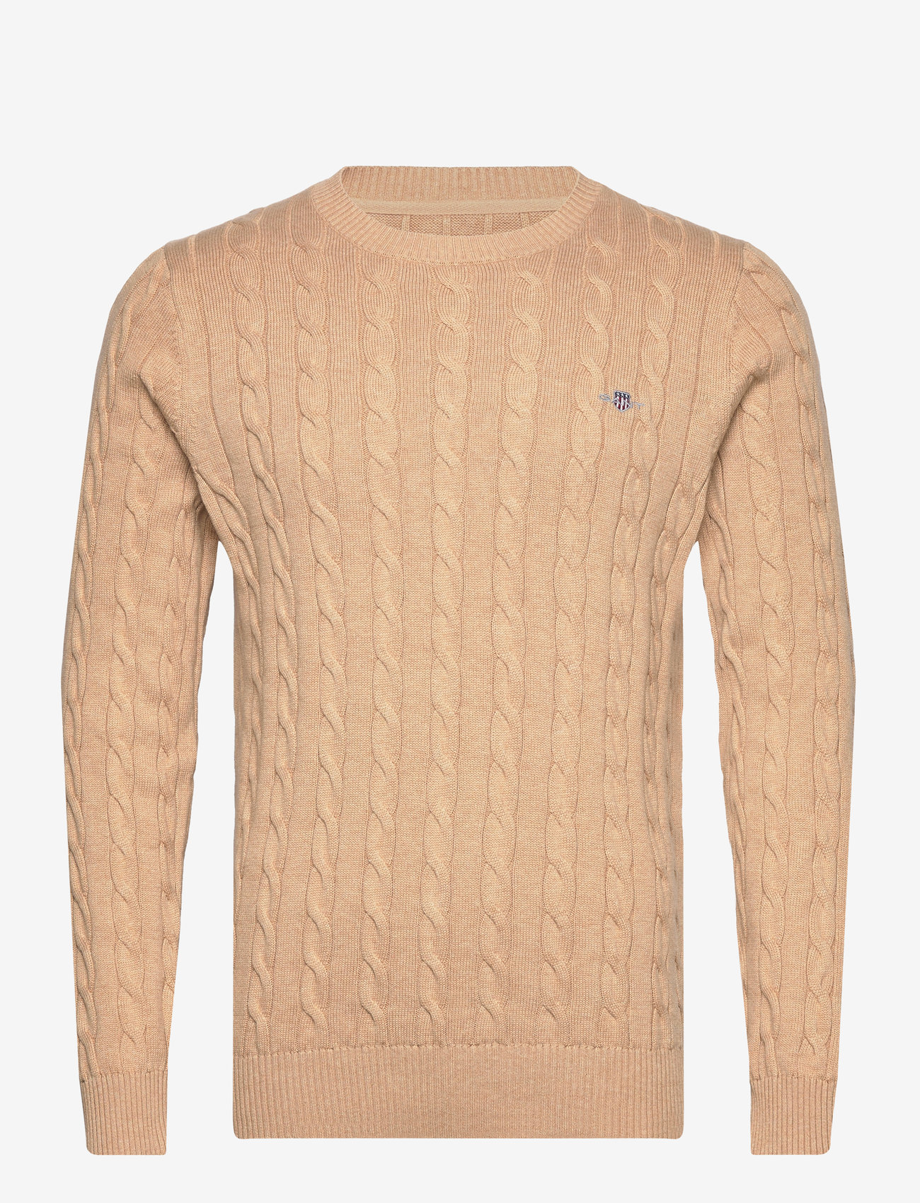 GANT - COTTON CABLE C-NECK - rundhalsad - khaki melange - 1