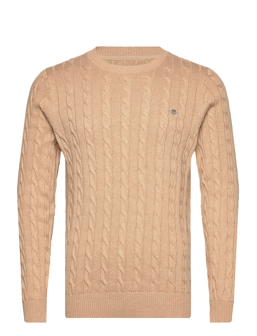 Gant - Classic Cable Knit Sweater - rundhalsad - khaki melange - 1