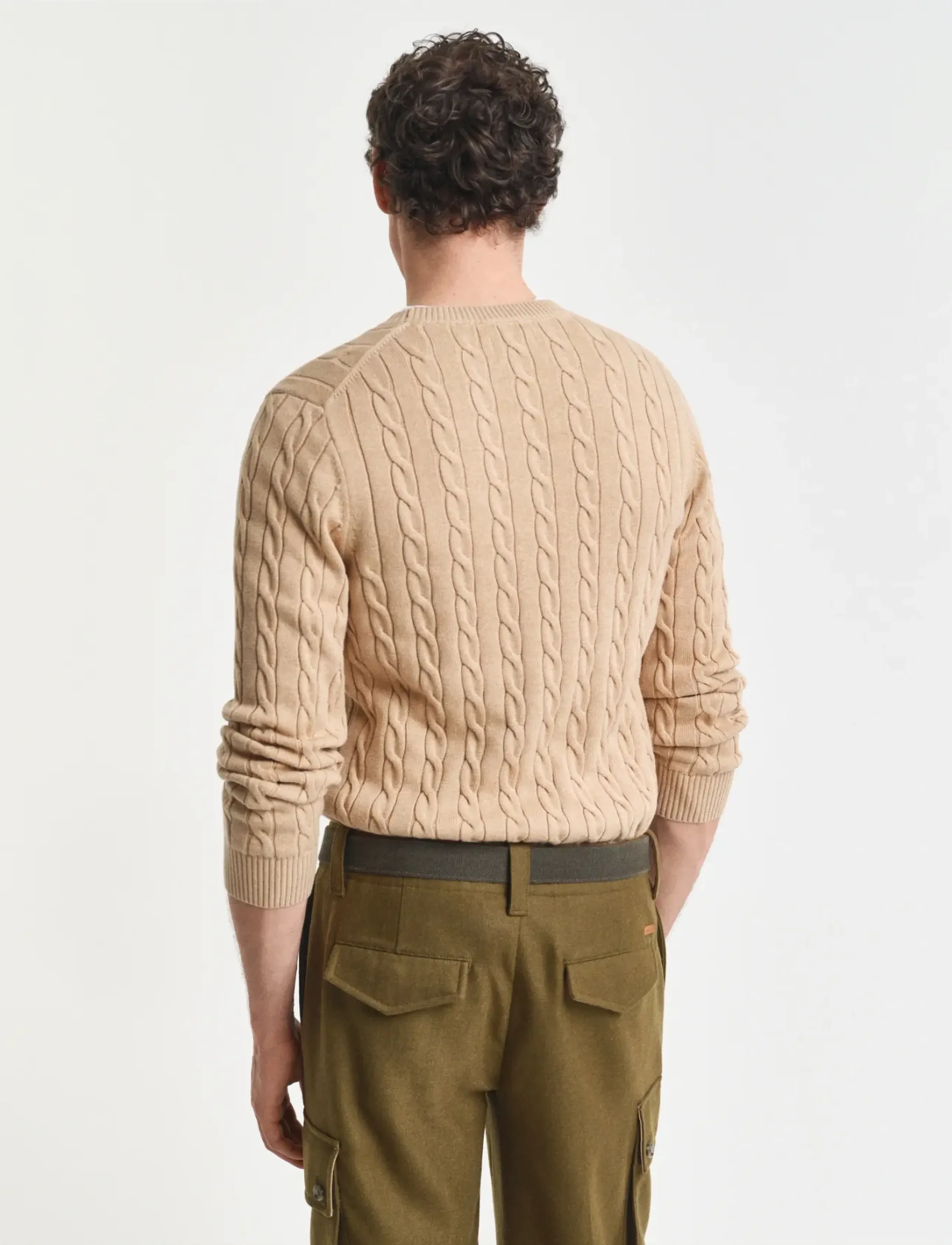 Gant - Classic Cable Knit Sweater - rundhalsad - khaki melange - 3