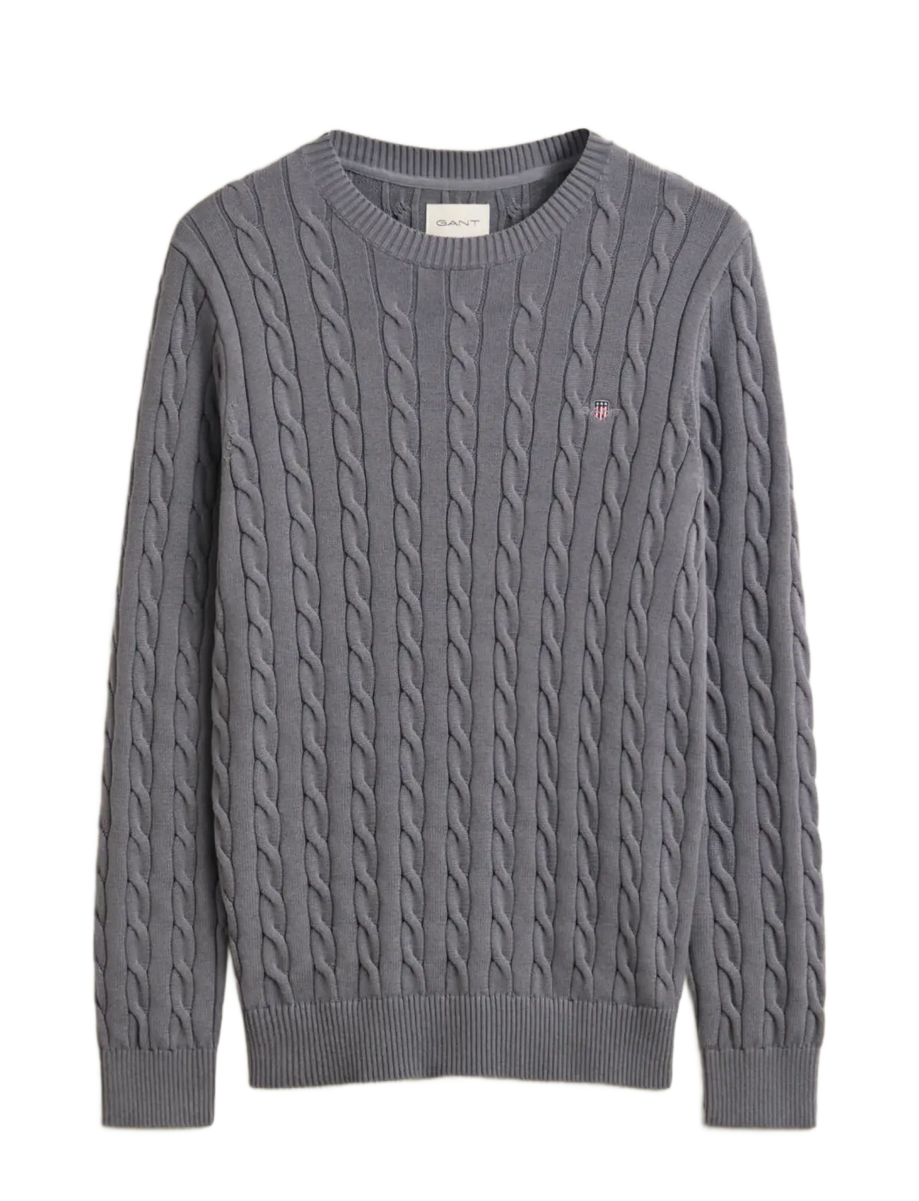 Gant Classic Cable Knit Sweater - Knitwear - MID GREY / grey