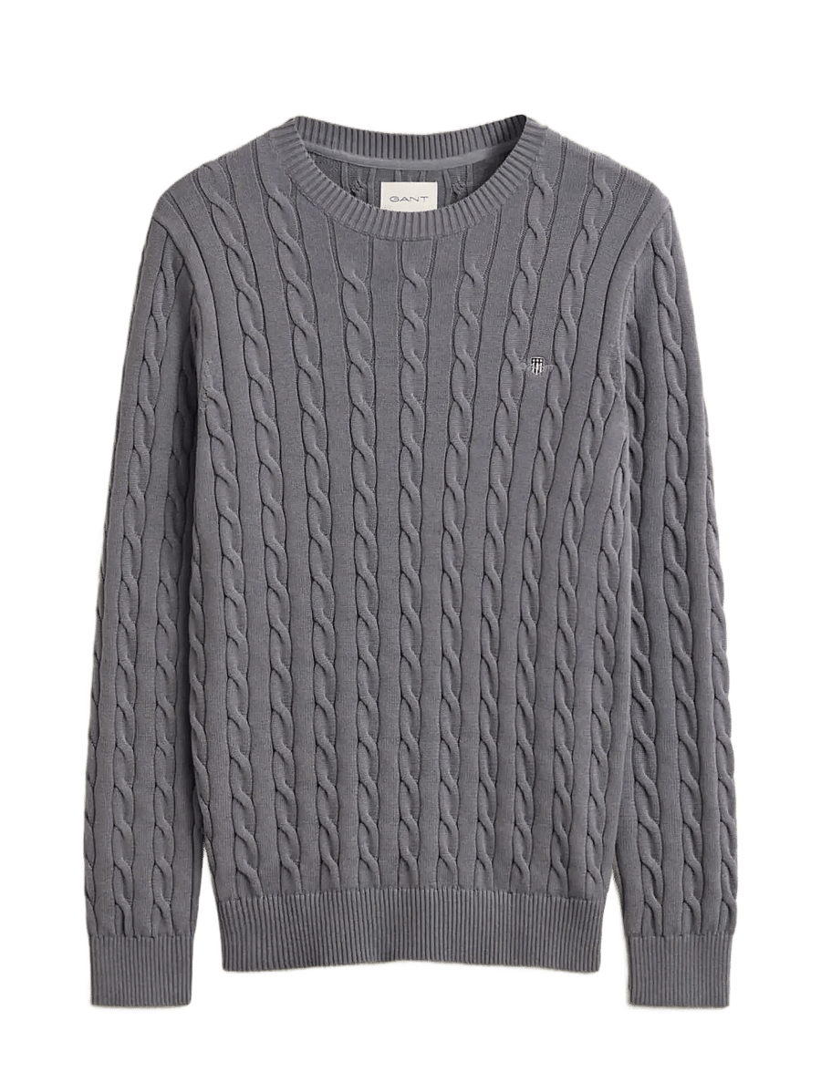 Gant - Classic Cable Knit Sweater - Ümmarguse kaelusega kudumid - mid grey - 1