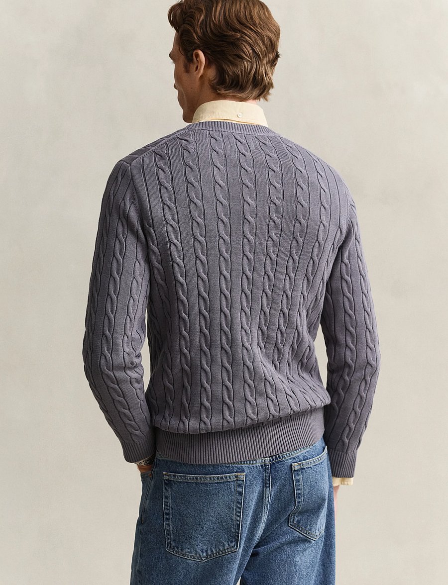 Gant - Classic Cable Knit Sweater - Ümmarguse kaelusega kudumid - mid grey - 2