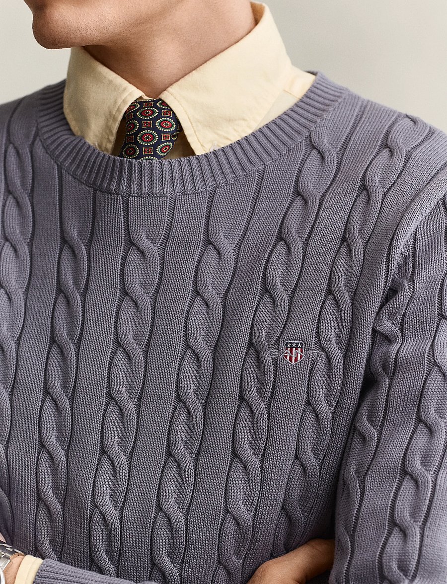 Gant - Classic Cable Knit Sweater - Ümmarguse kaelusega kudumid - mid grey - 3