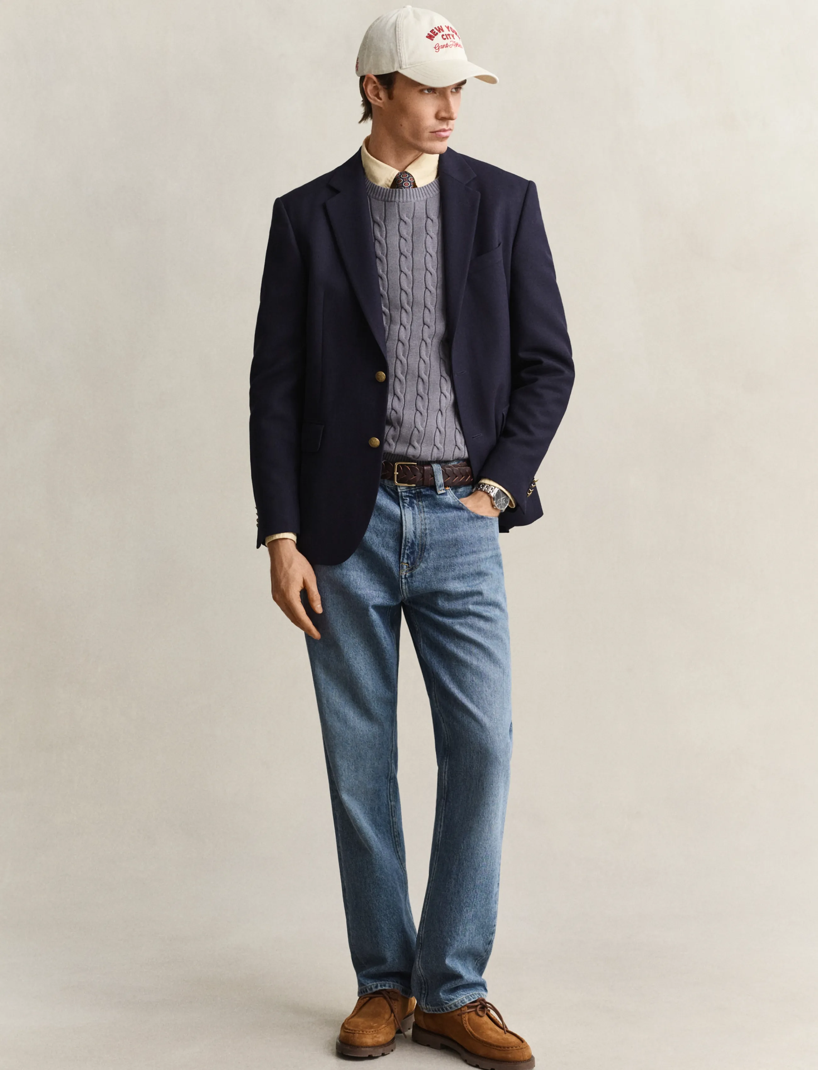 Gant - Classic Cable Knit Sweater - round necks - mid grey - 4