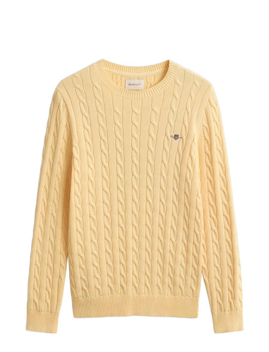 Gant - Classic Cable Knit Sweater - Ümmarguse kaelusega kudumid - mild yellow - 1