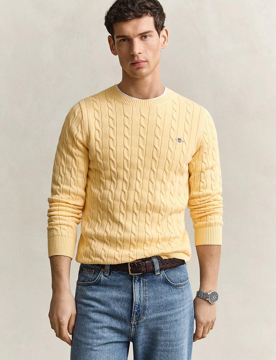Gant - Classic Cable Knit Sweater - Ümmarguse kaelusega kudumid - mild yellow - 0