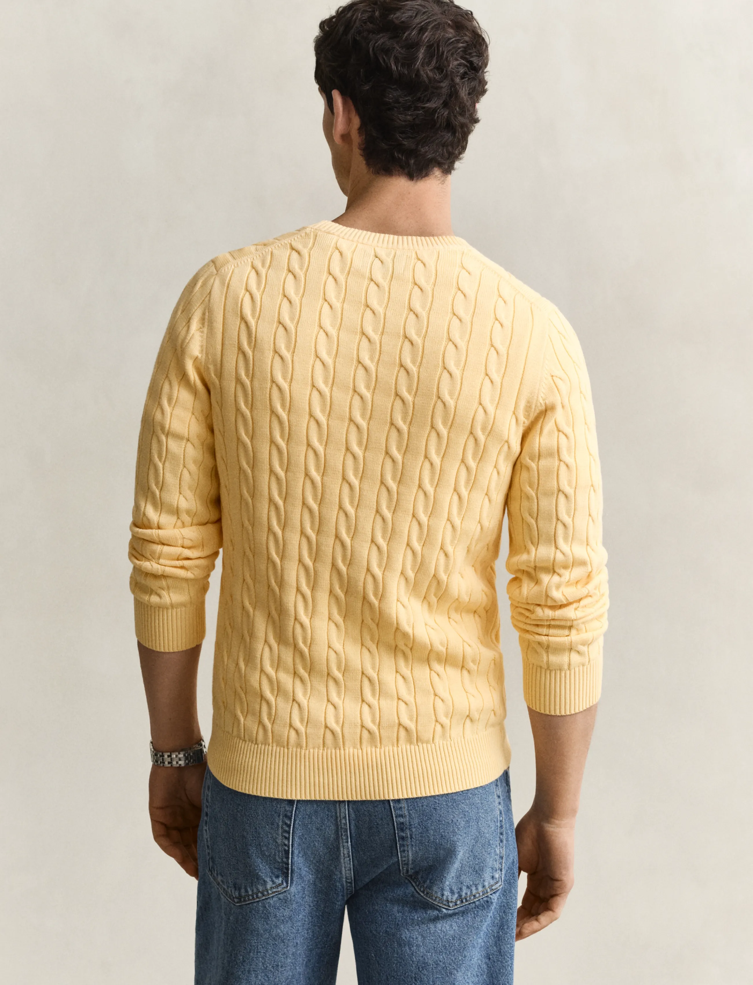 Gant - Classic Cable Knit Sweater - round necks - mild yellow - 2