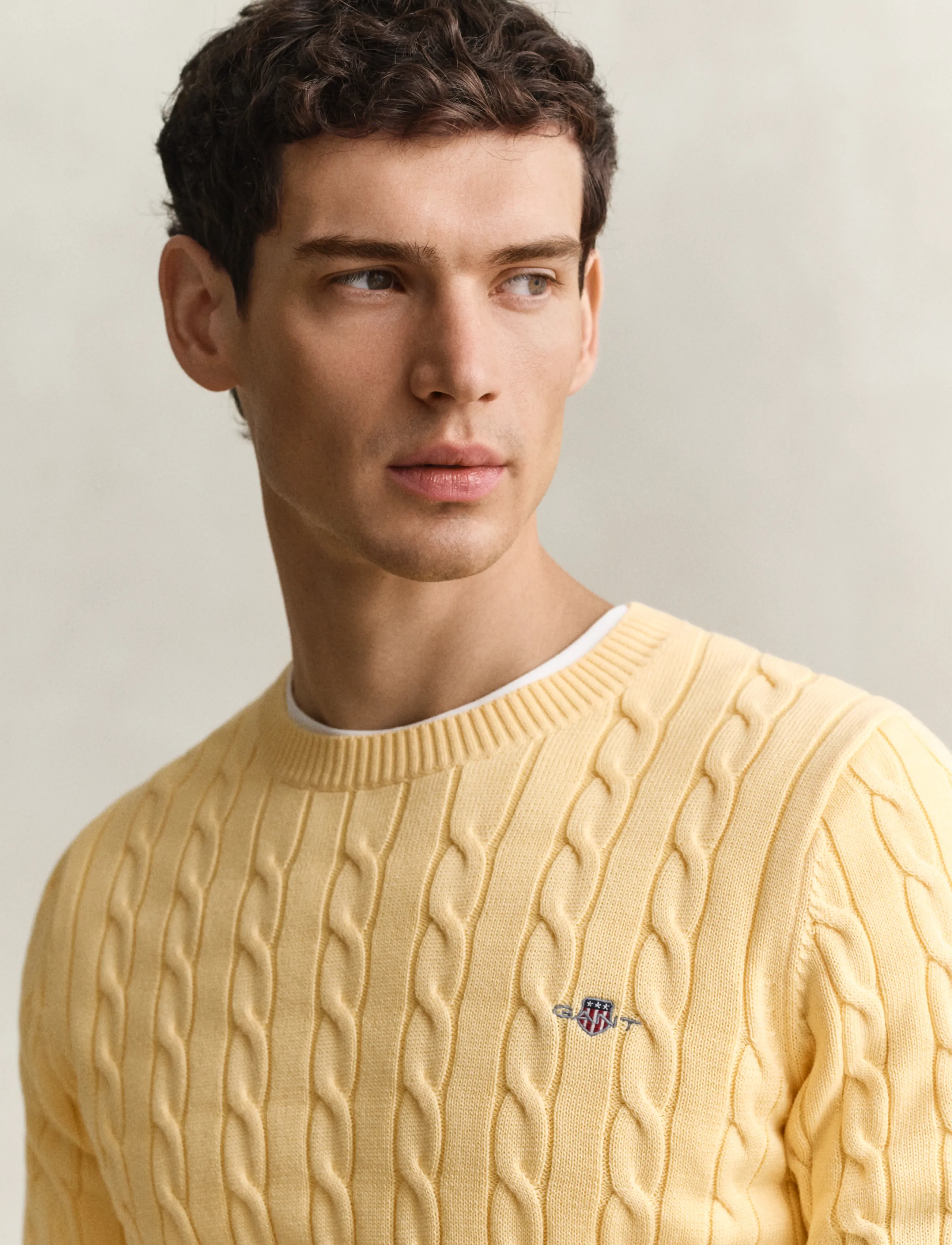 Gant - Classic Cable Knit Sweater - round necks - mild yellow - 3