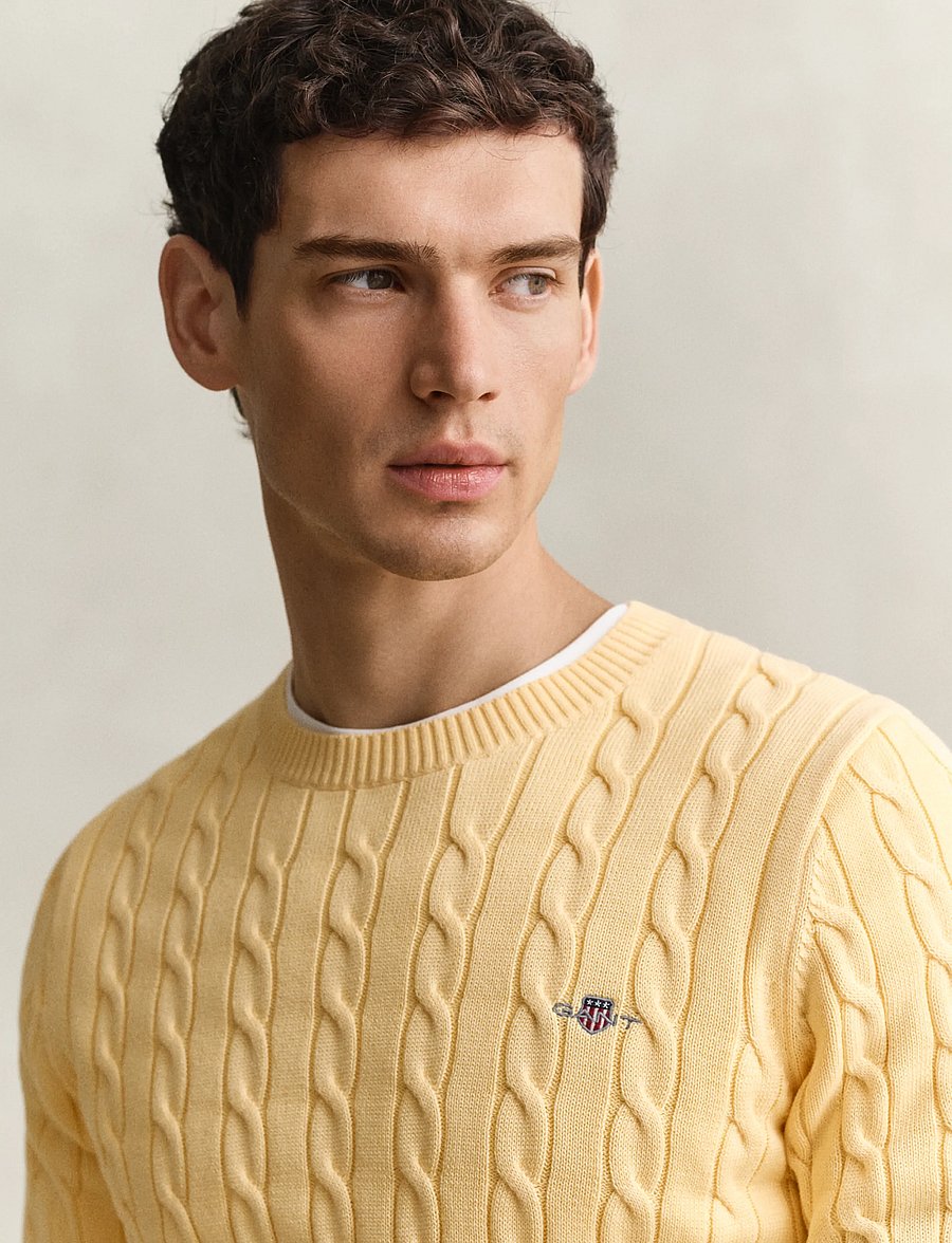 Gant - Classic Cable Knit Sweater - Ümmarguse kaelusega kudumid - mild yellow - 3