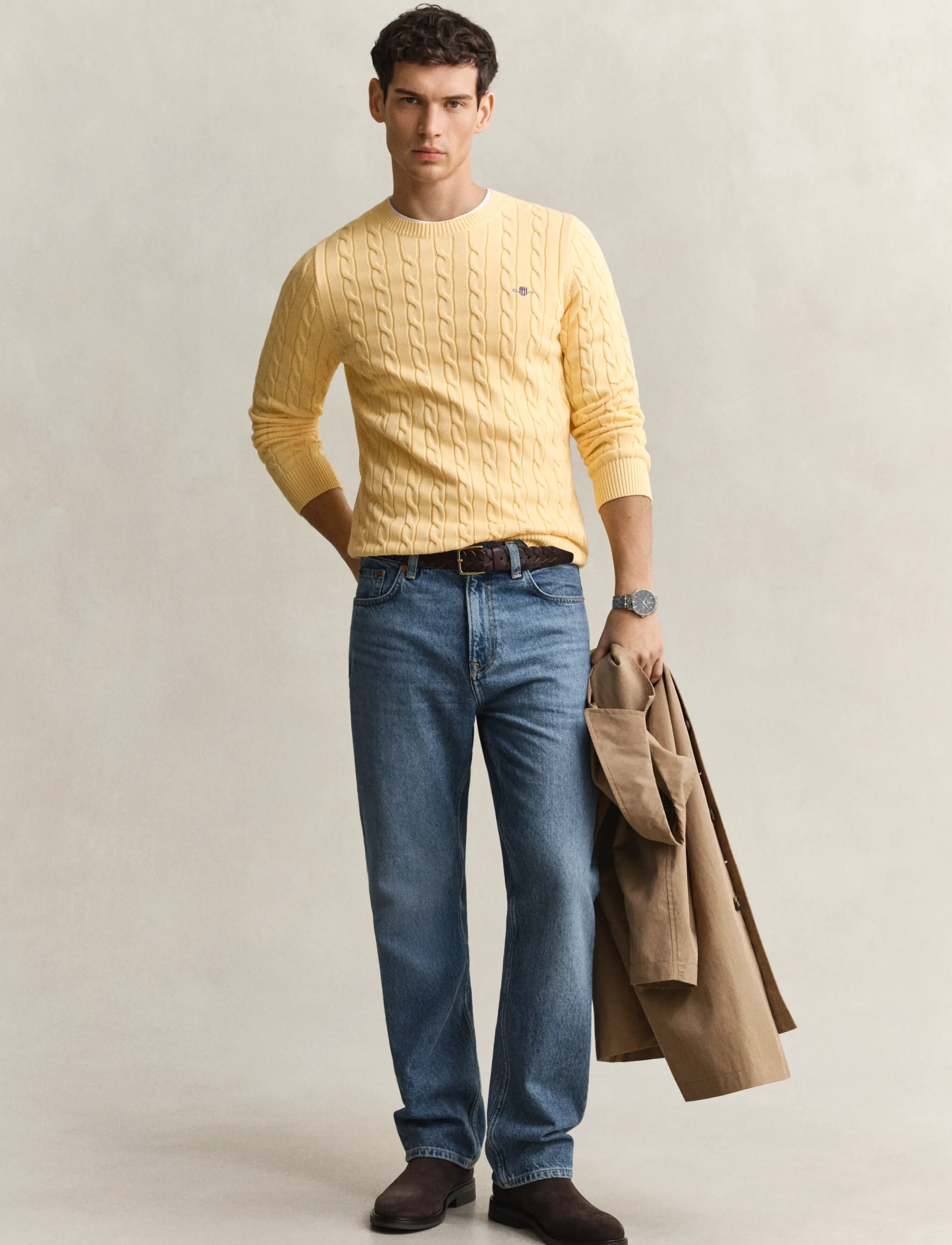 Gant - Classic Cable Knit Sweater - round necks - mild yellow - 4