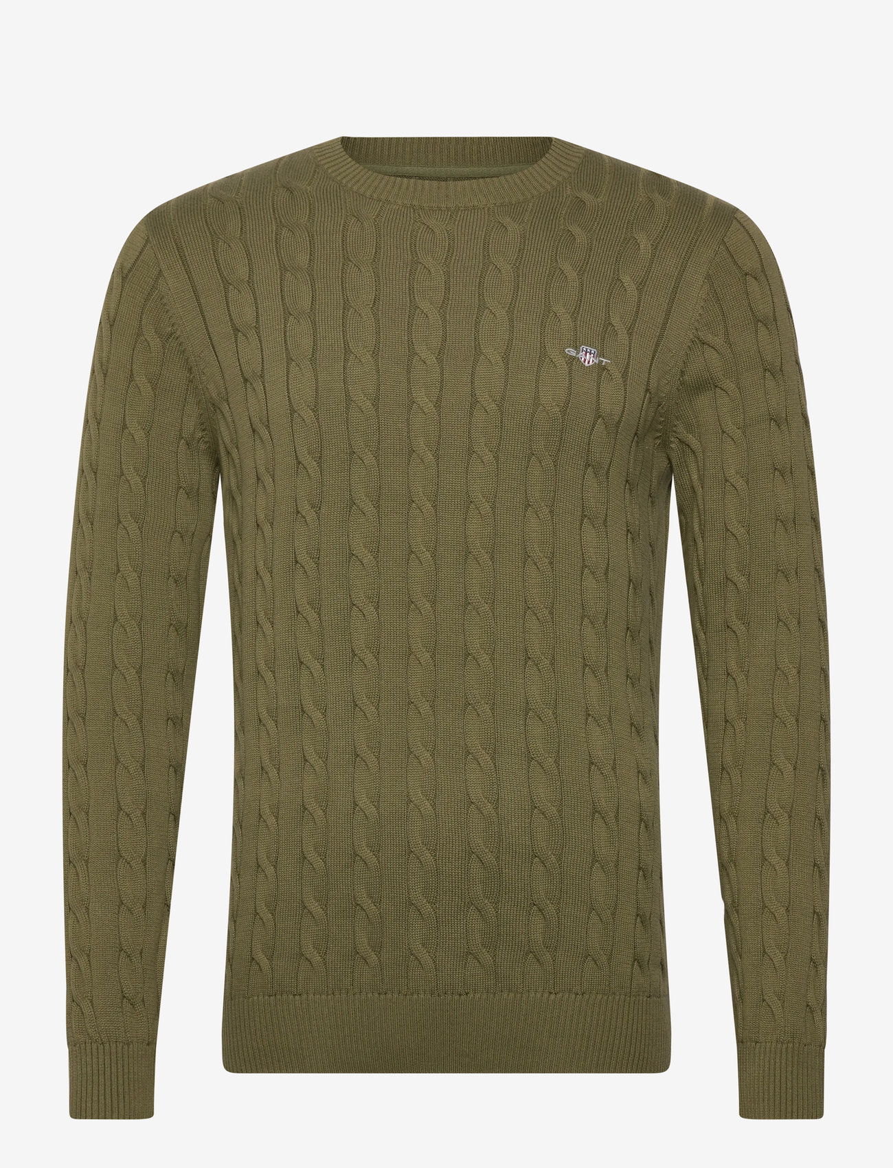 GANT - COTTON CABLE C-NECK - rundhalsad - moss green - 0