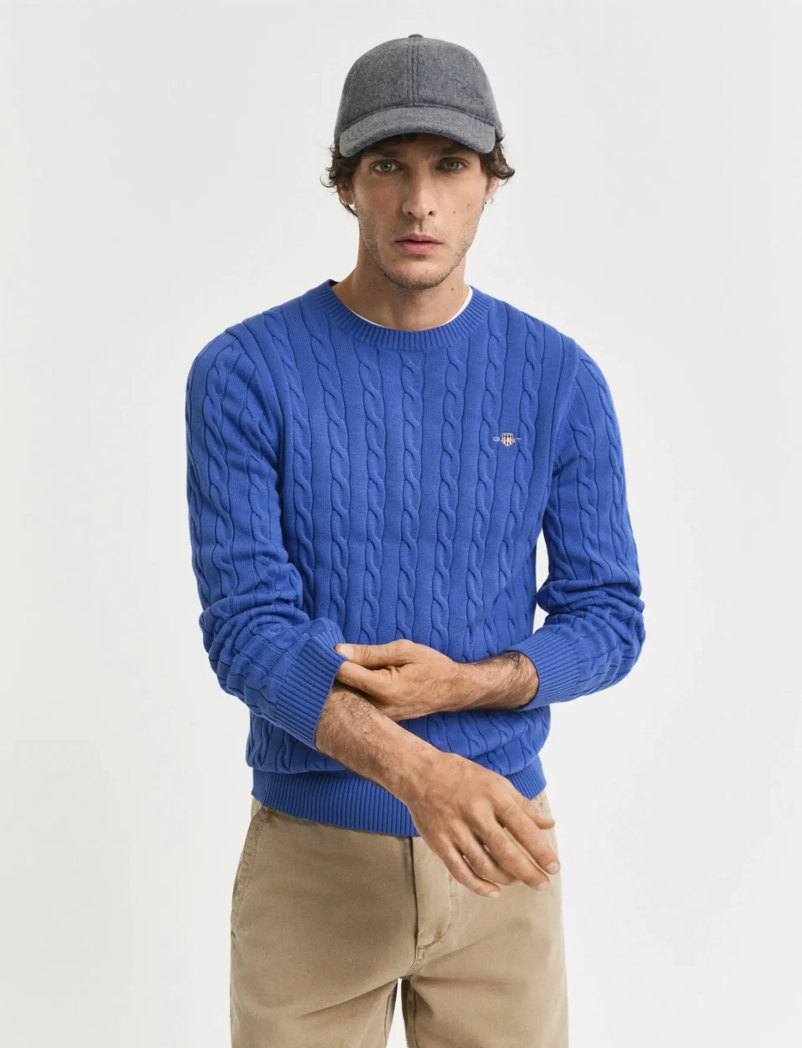 Gant Classic Cable Knit Sweater, 3XL, Knitwear, Blau - Round Necks, Männerswear