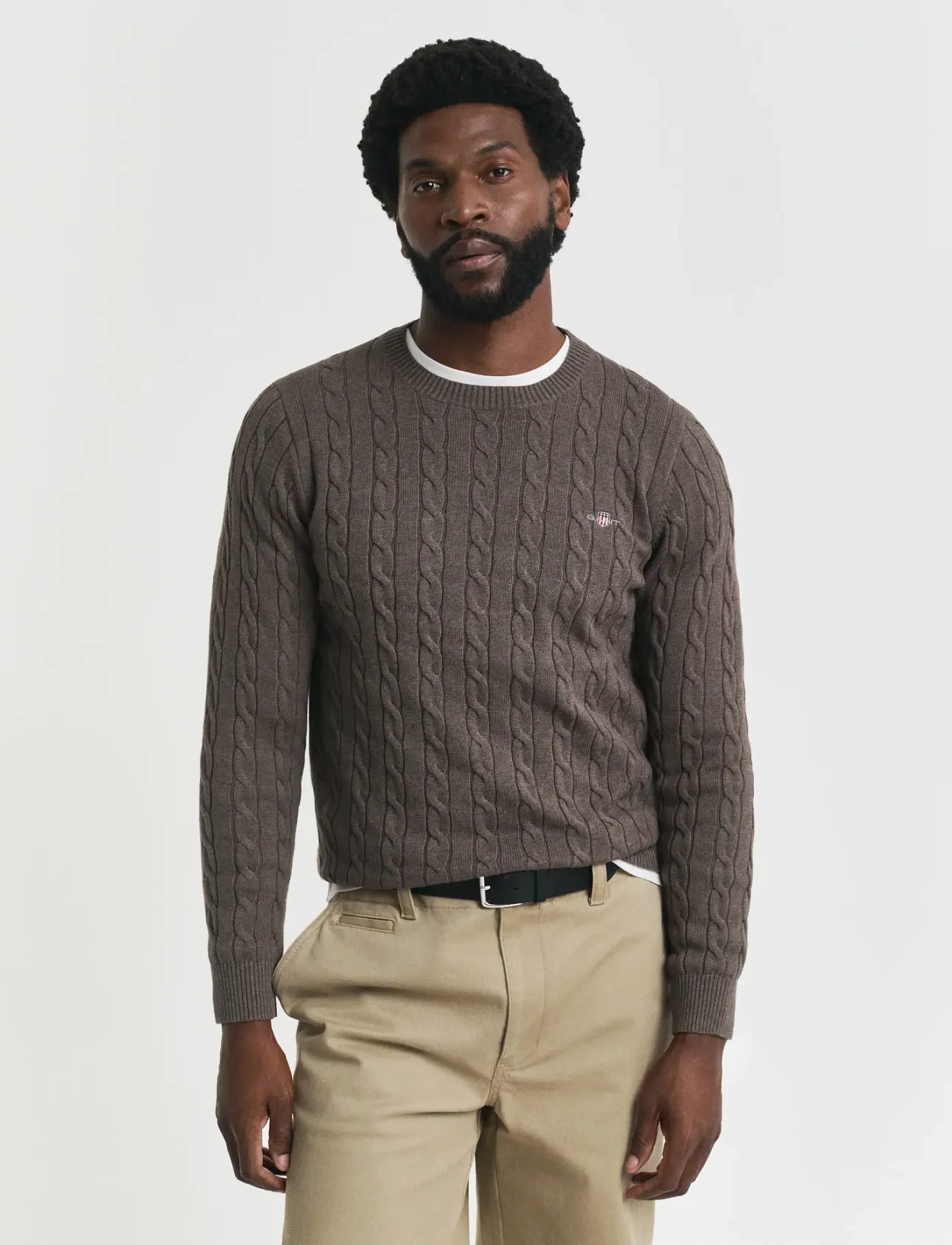 Gant Classic Cable Knit Sweater, 3XL, Knitwear, Braun - Round Necks, Männerswear