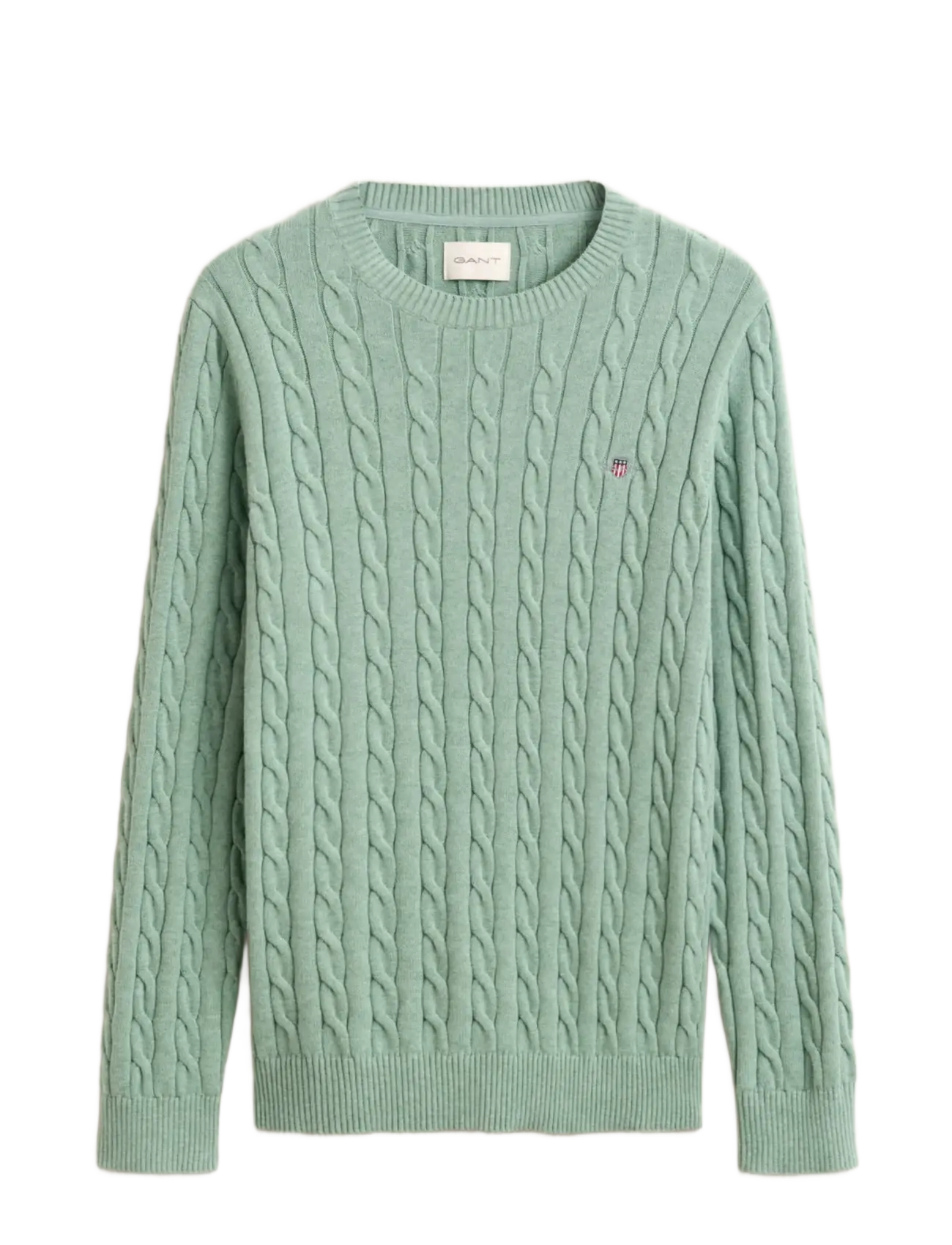 Gant Classic Cable Knit Sweater, Mænd, Kabelstrikket Rundhals Sweater, Grøn, Str: L