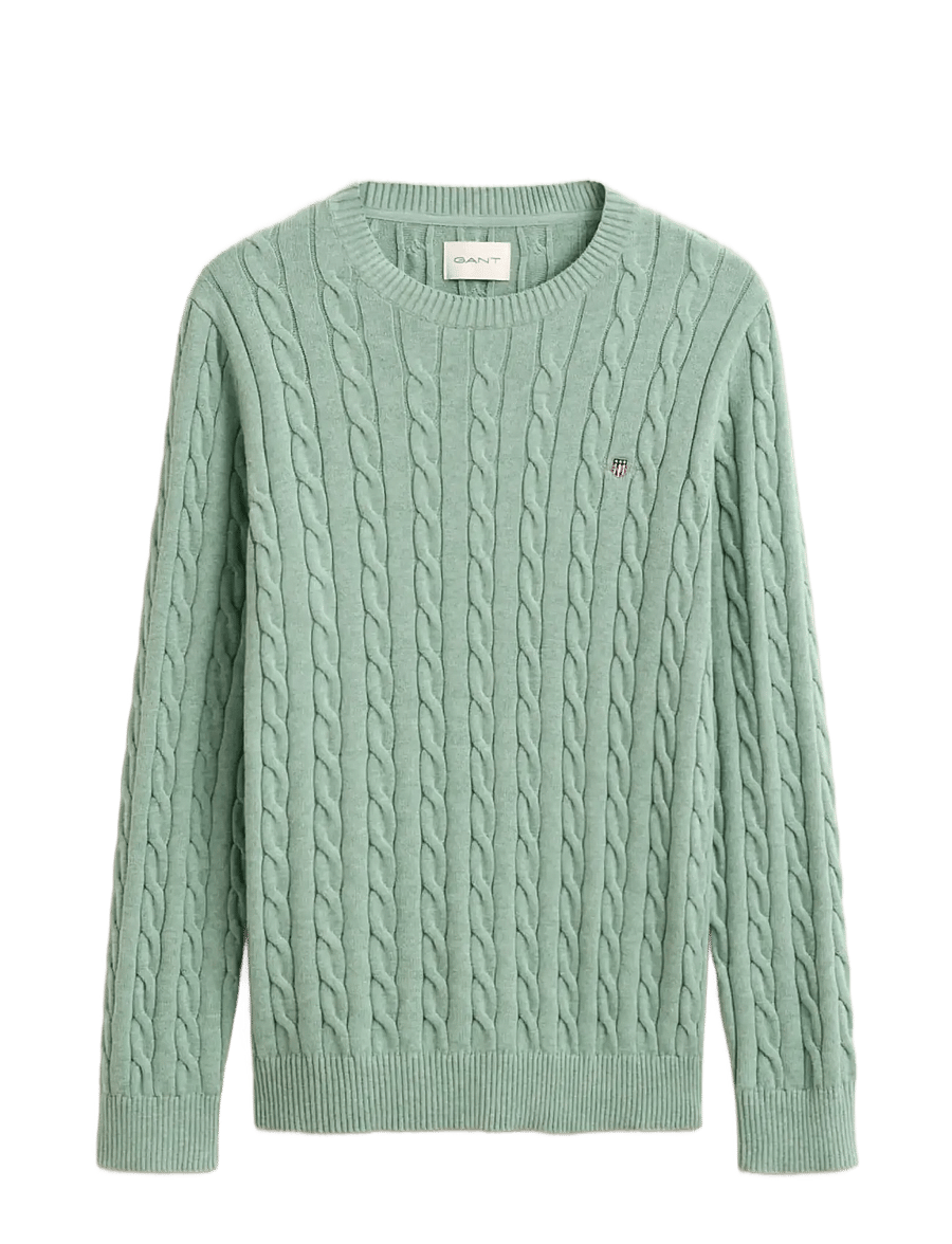 Gant - Classic Cable Knit Sweater - Ümmarguse kaelusega kudumid - soft green melange - 0