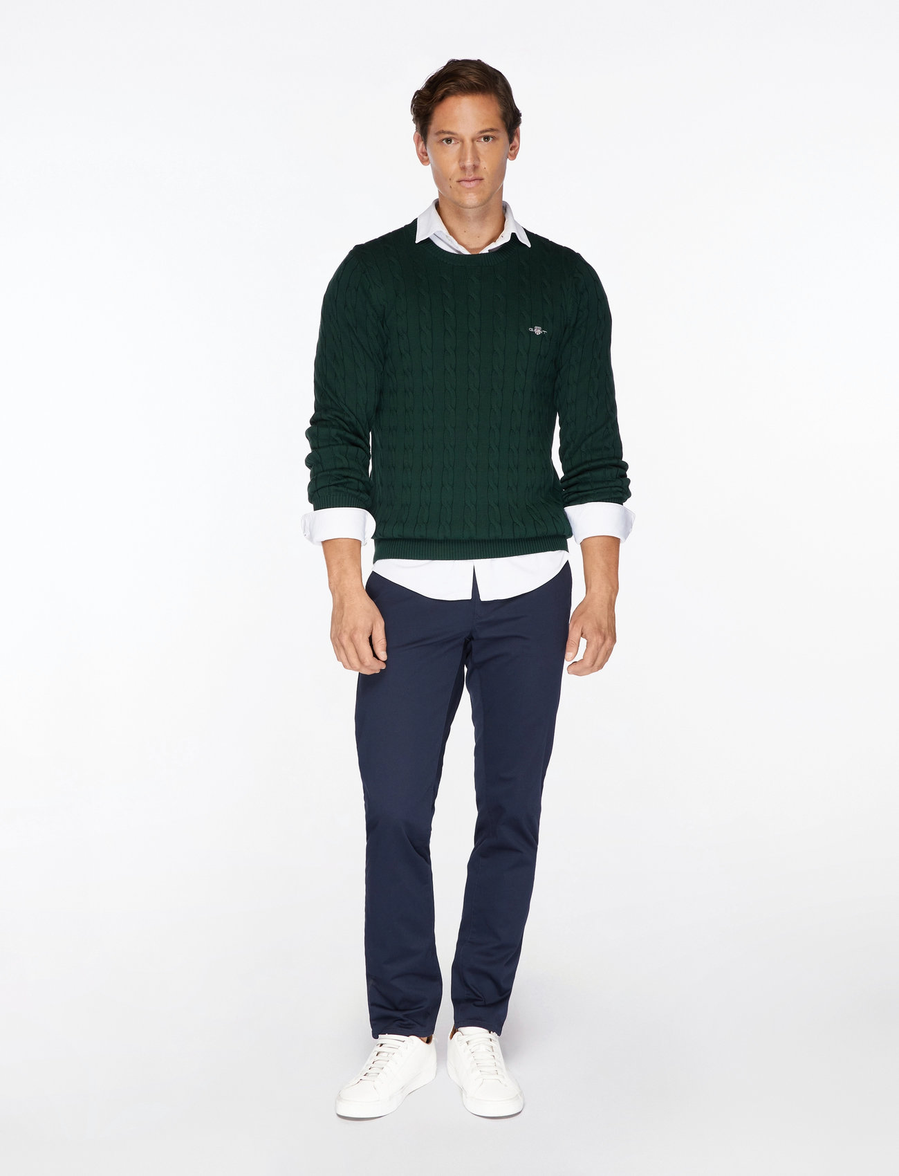 GANT - COTTON CABLE C-NECK - herbstliche kleidung - tartan green - 1