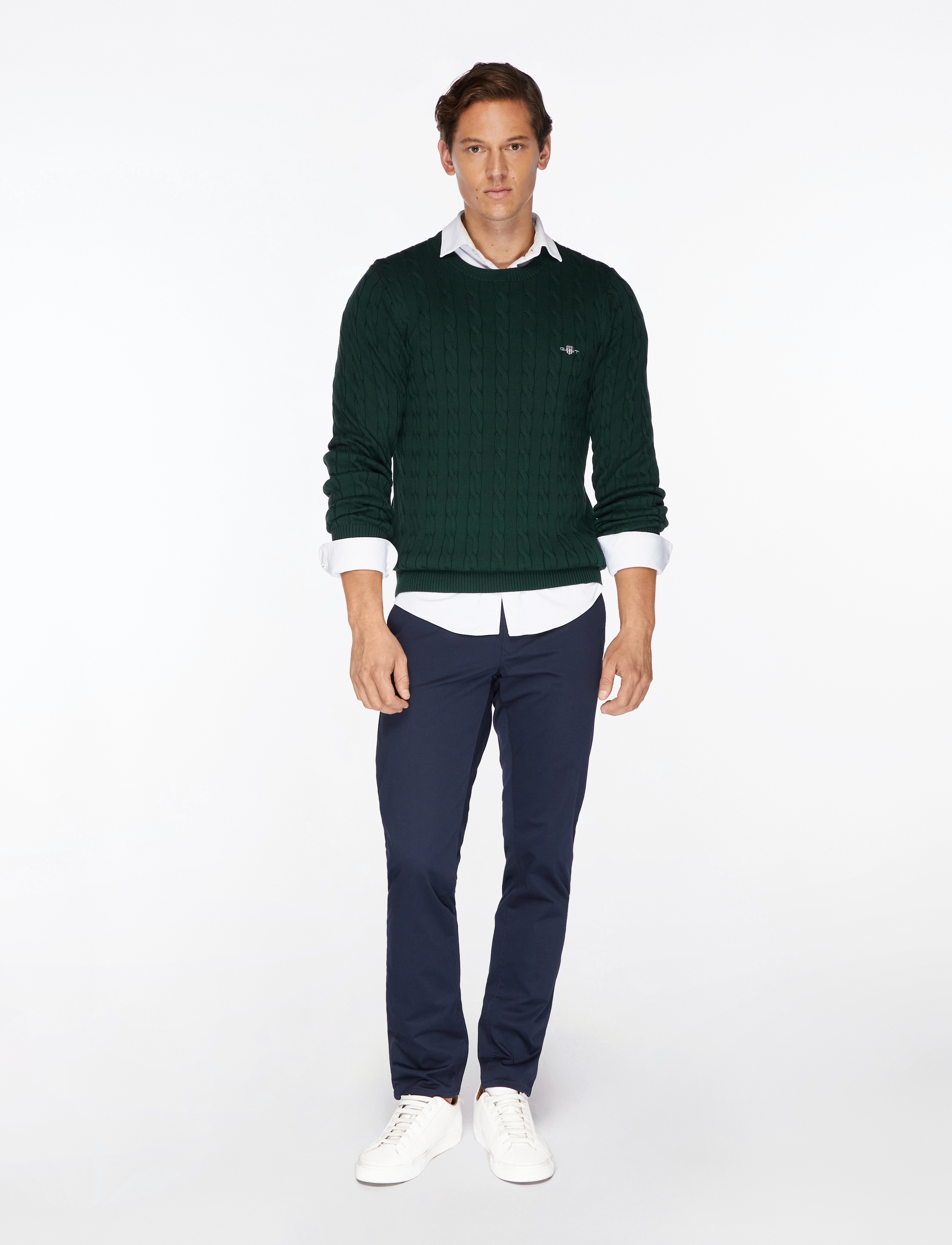 Gant - Classic Cable Knit Sweater - pyöreäaukkoiset - tartan green - 2