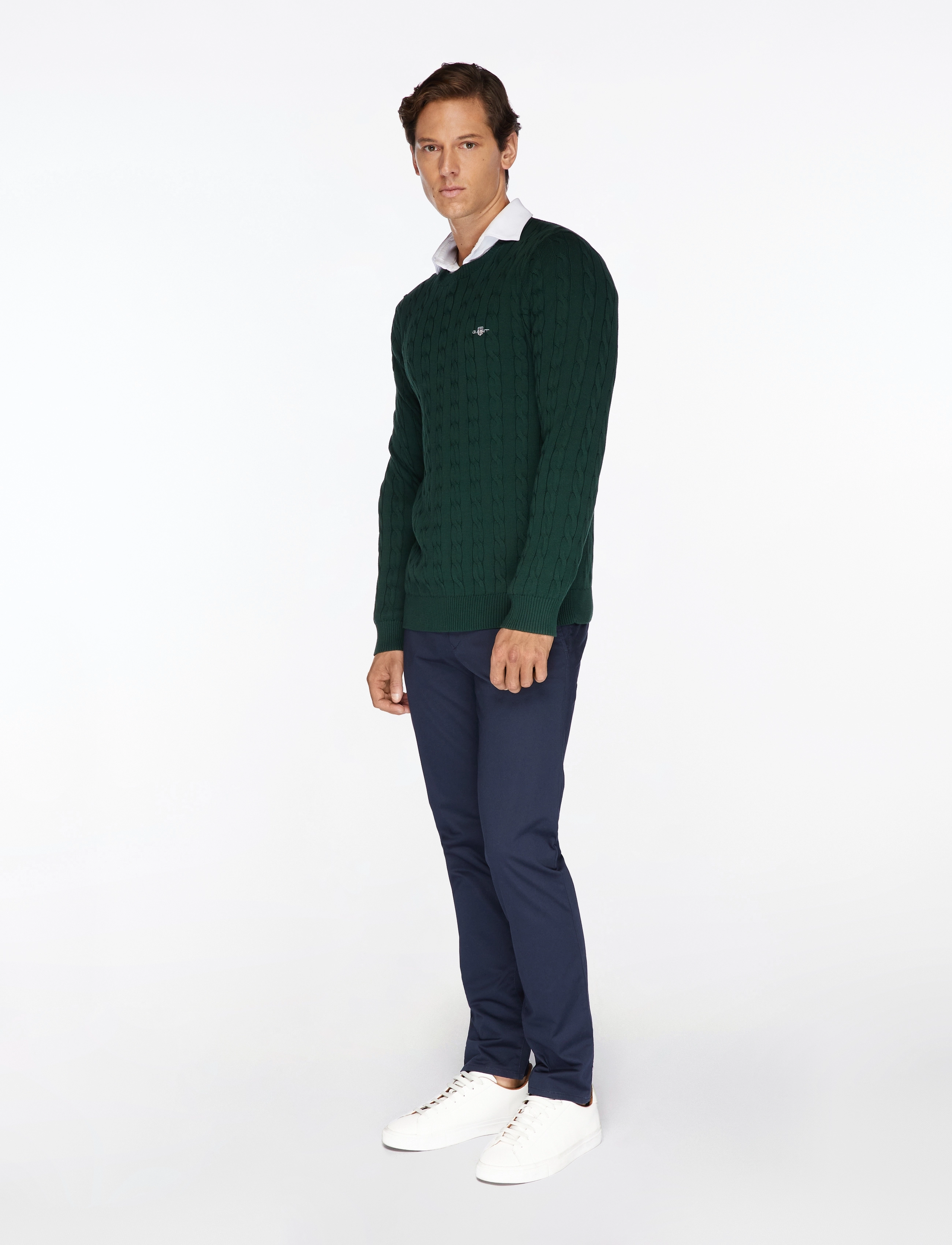 Gant - Classic Cable Knit Sweater - pyöreäaukkoiset - tartan green - 3