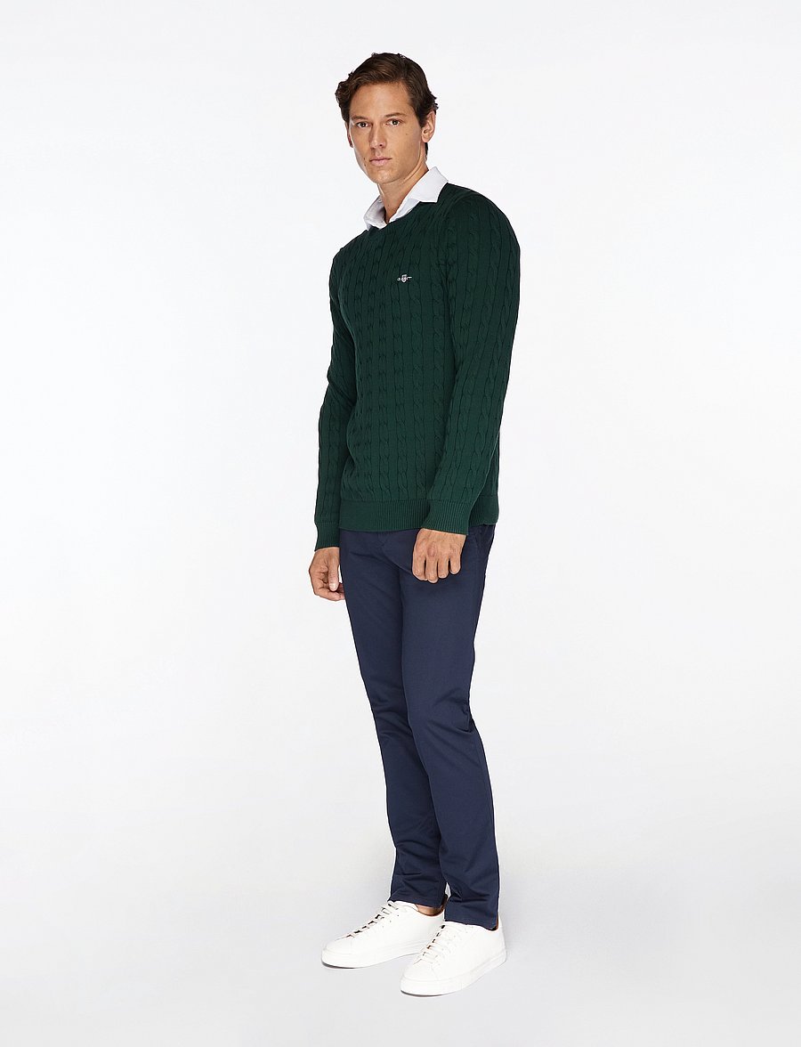 Gant - Classic Cable Knit Sweater - pyöreäaukkoiset - tartan green - 3