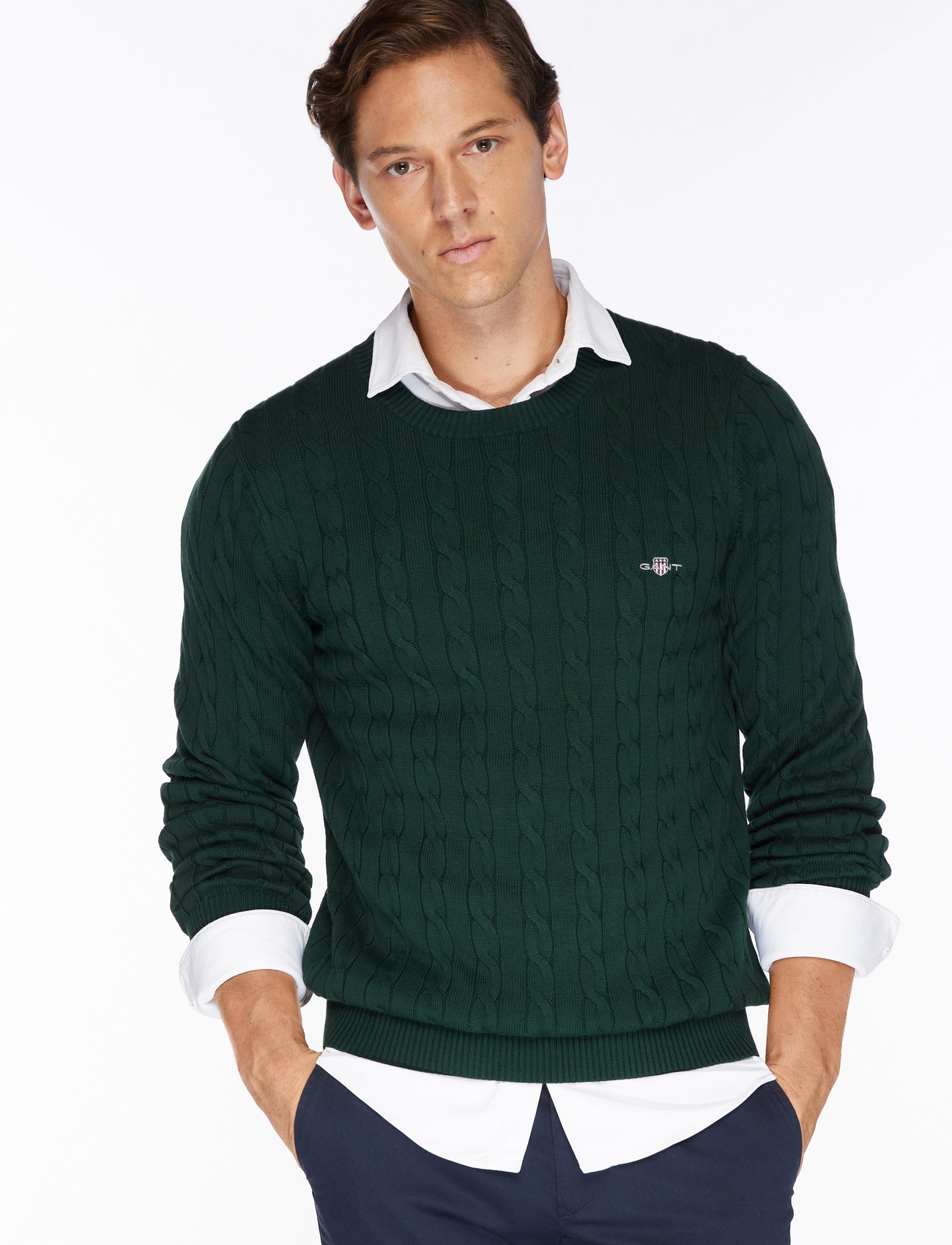 GANT - COTTON CABLE C-NECK - herbstliche kleidung - tartan green - 4