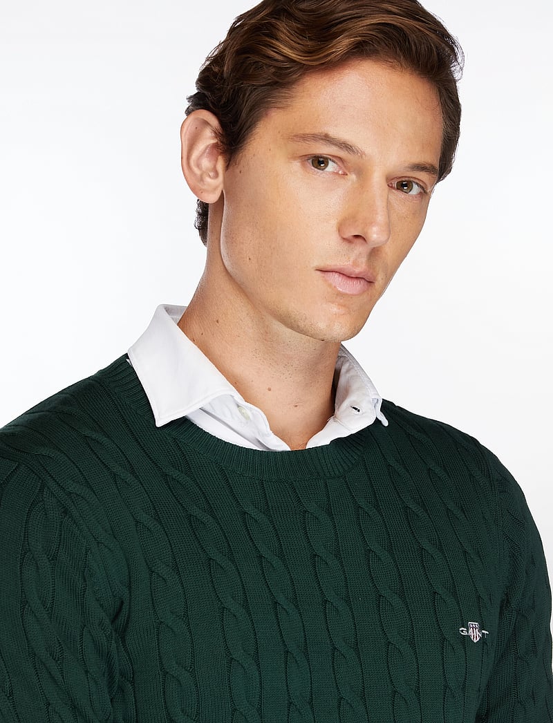 GANT - COTTON CABLE C-NECK - rundhalsad - tartan green - 5