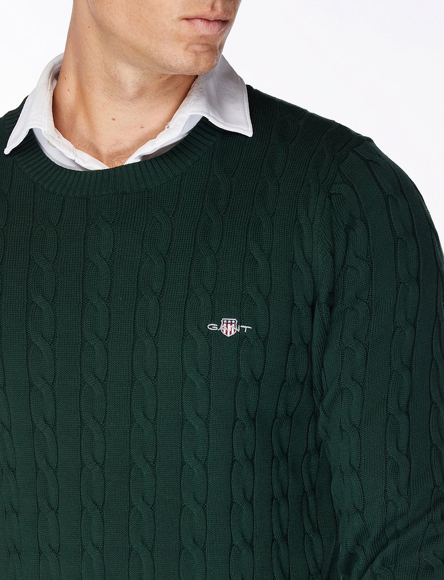 Gant - Classic Cable Knit Sweater - rundhals - tartan green - 0