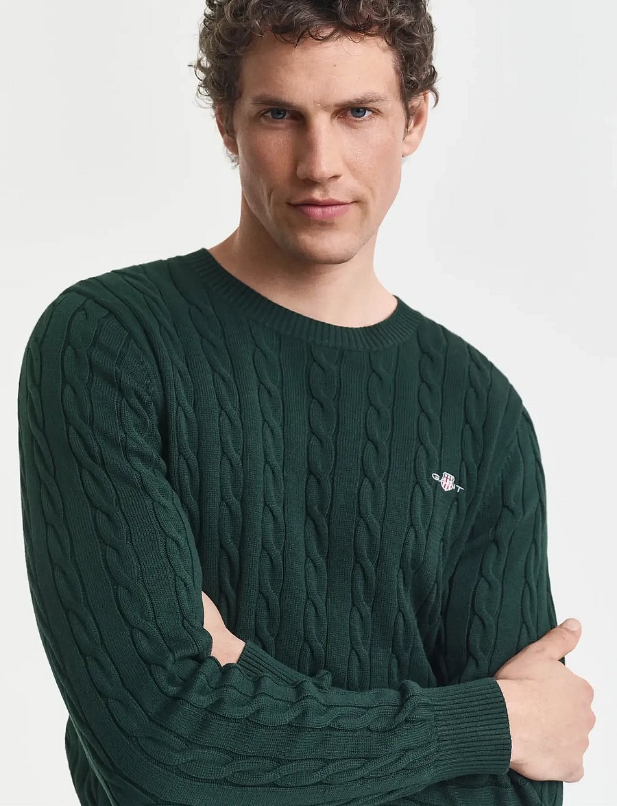 Gant - Classic Cable Knit Sweater - rundhals - tartan green - 4