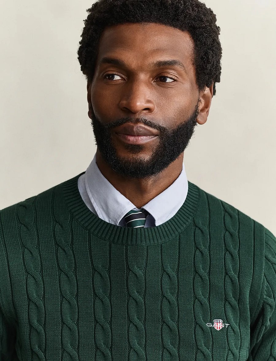 Gant - Classic Cable Knit Sweater - rundhals - tartan green - 5