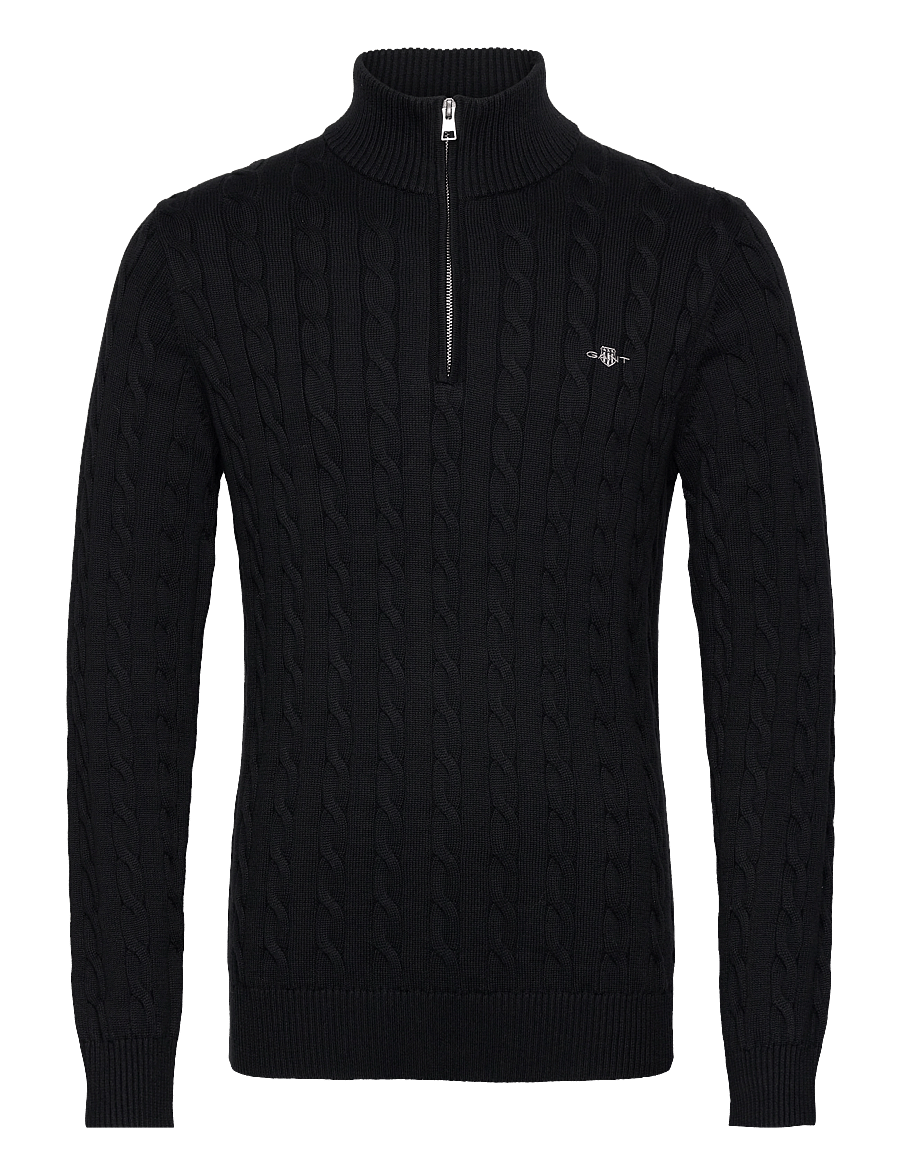 Gant - Cable Knit Half-Zip Sweater - poolpika lukuga džemprid - black - 1
