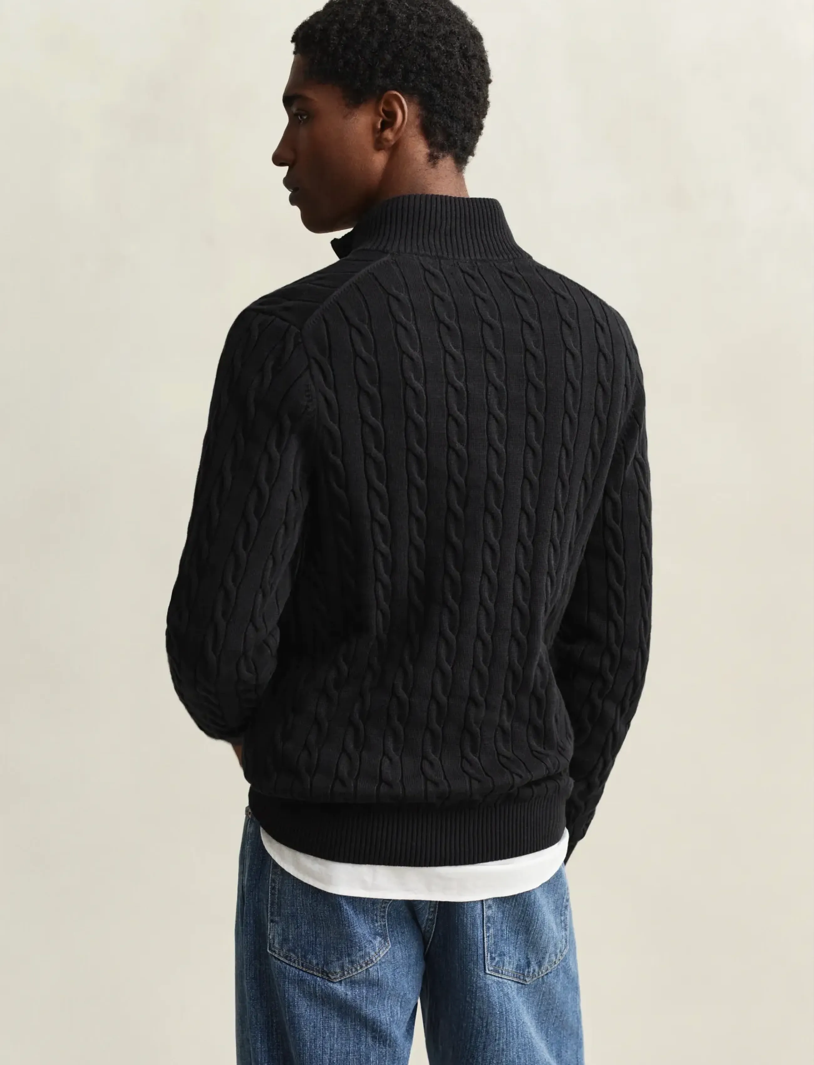 Gant - COTTON CABLE HALF ZIP - tõmblukk-kaelusega džemprid - black - 3