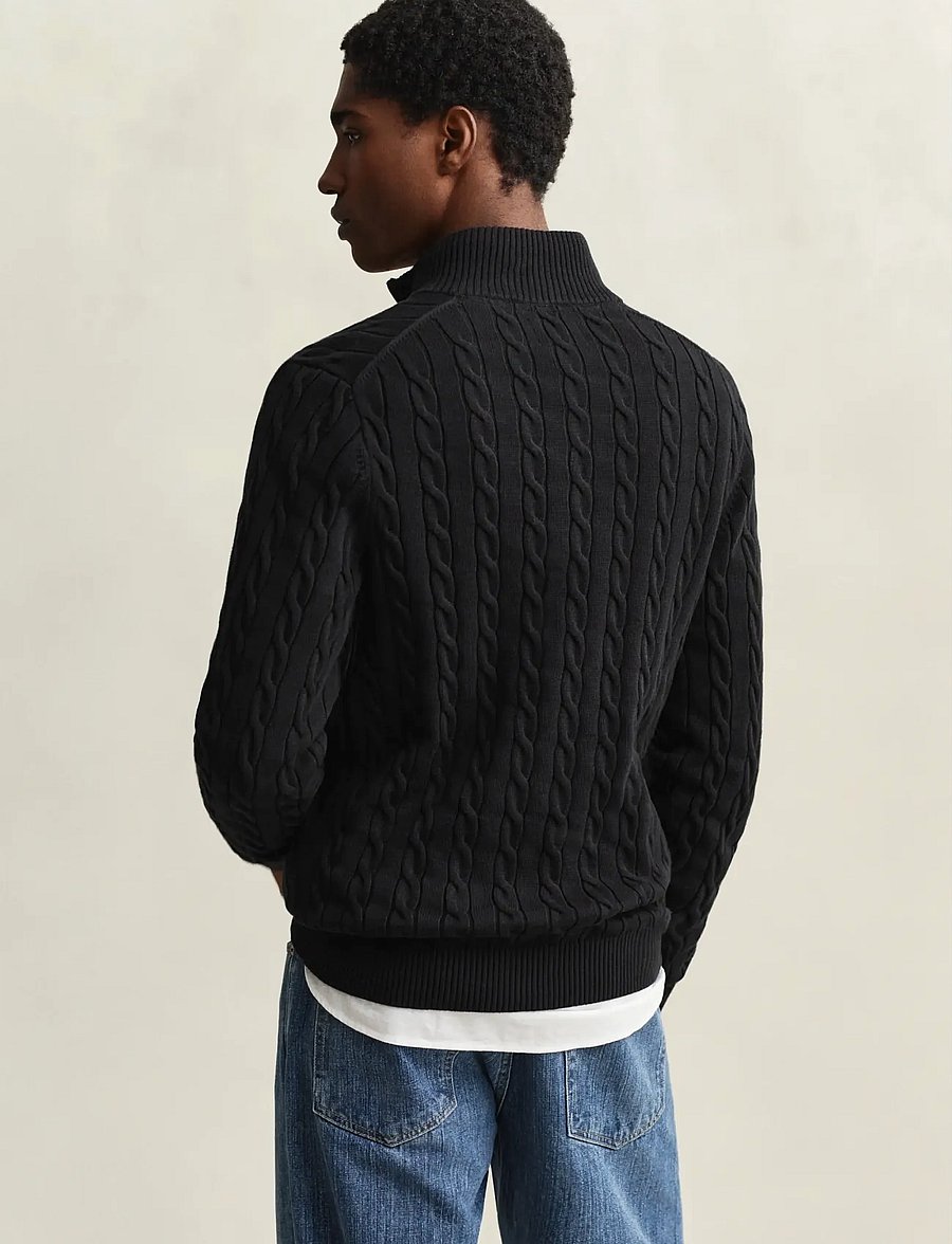 Gant - Cable Knit Half-Zip Sweater - poolpika lukuga džemprid - black - 3