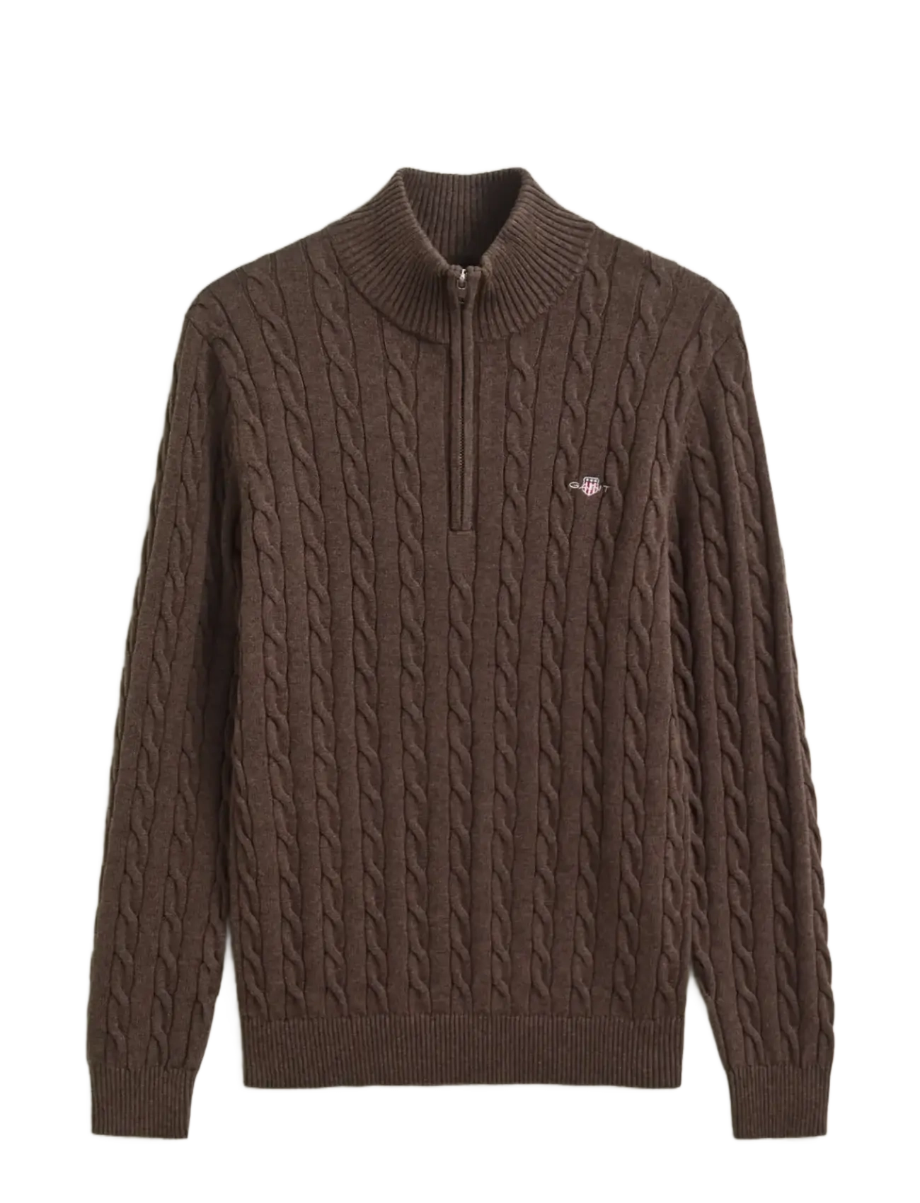 Gant Cable Knit Half-Zip Sweater - Strickmode - BLACK BROWN MELANGE / brown