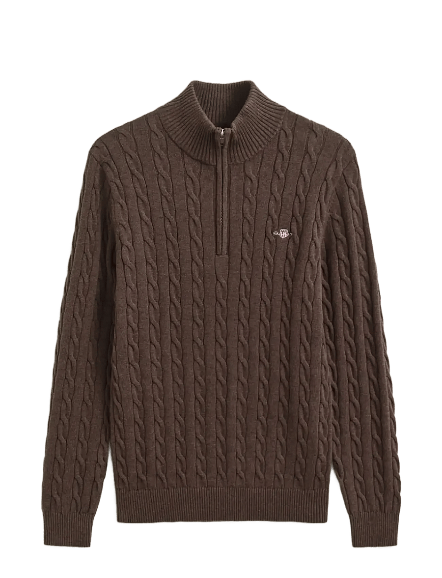 Gant - Cable Knit Half-Zip Sweater - pullover mit halbem reißverschluss - black brown melange - 0