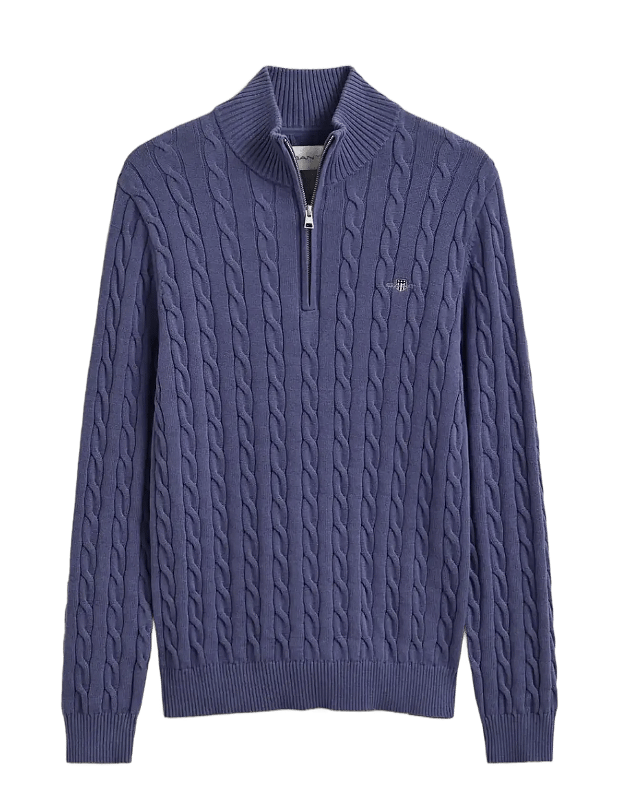 Gant - Cable Knit Half-Zip Sweater - poolpika lukuga džemprid - blue horizon - 1