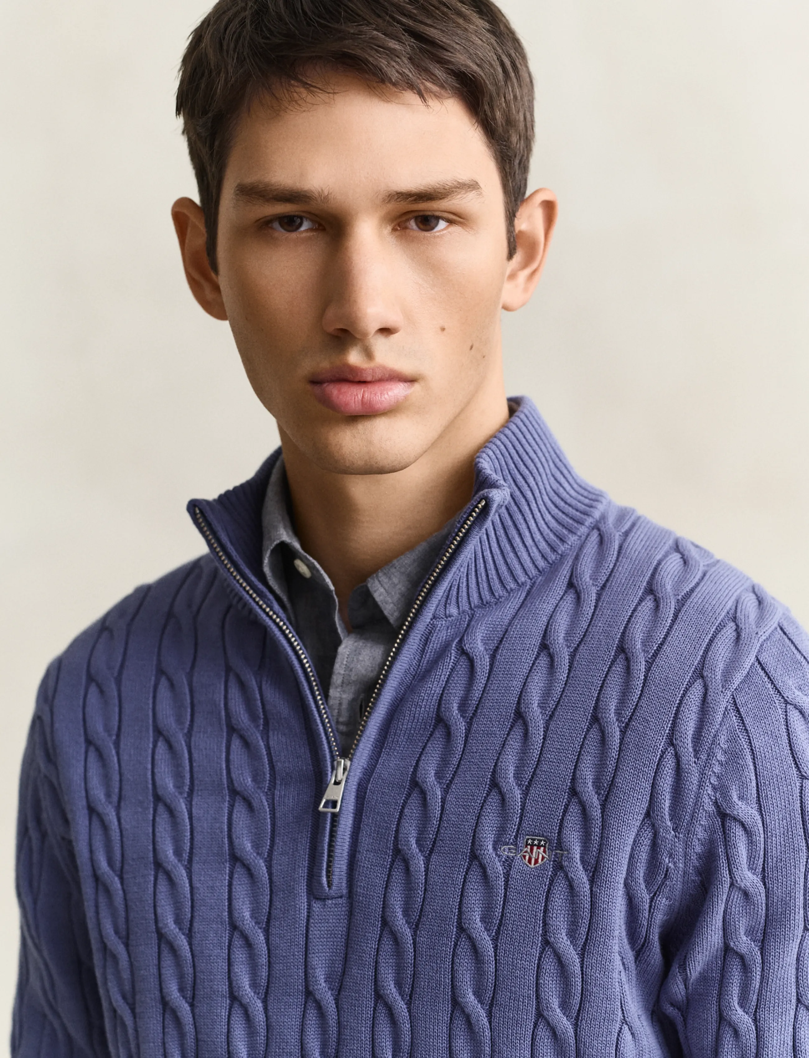 Gant - Cable Knit Half-Zip Sweater - poolpika lukuga džemprid - blue horizon - 3